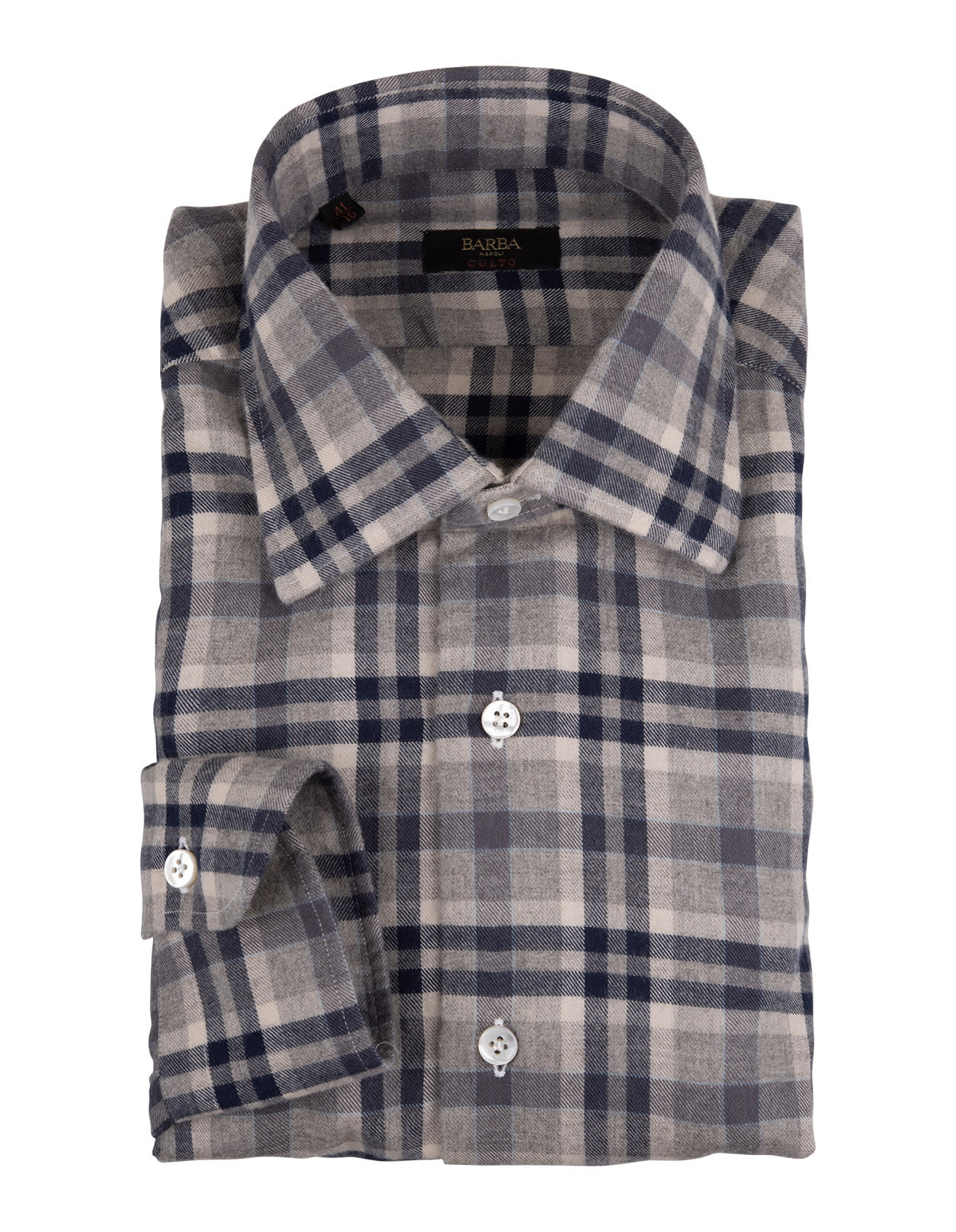 Barba Napoli Man Sand Flannel Shirt With Check Pattern