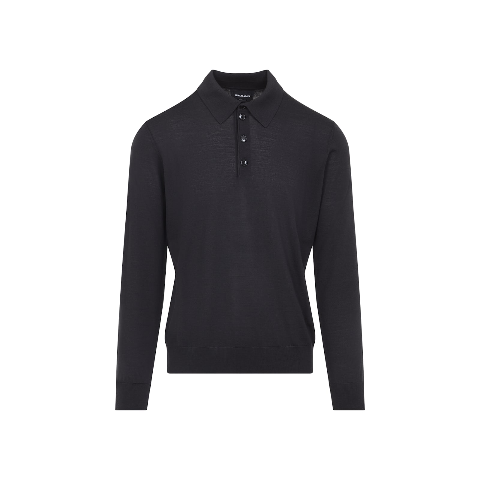 Giorgio Armani Dark Grey Wool Sweater With Polo Collar In Blue