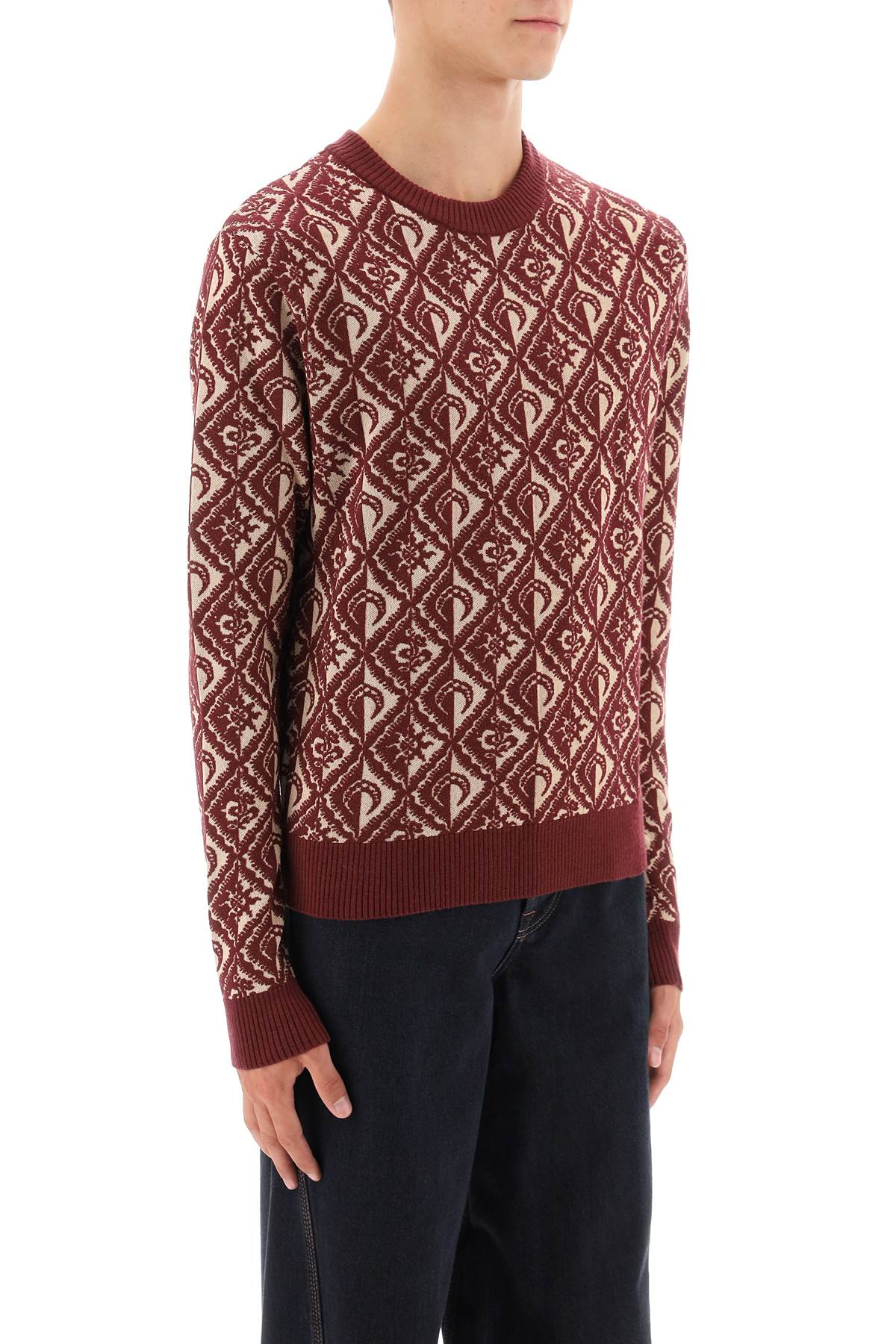 Shop Marine Serre Moon Diamant Jacquard Knit Sweater In Red/neutrals