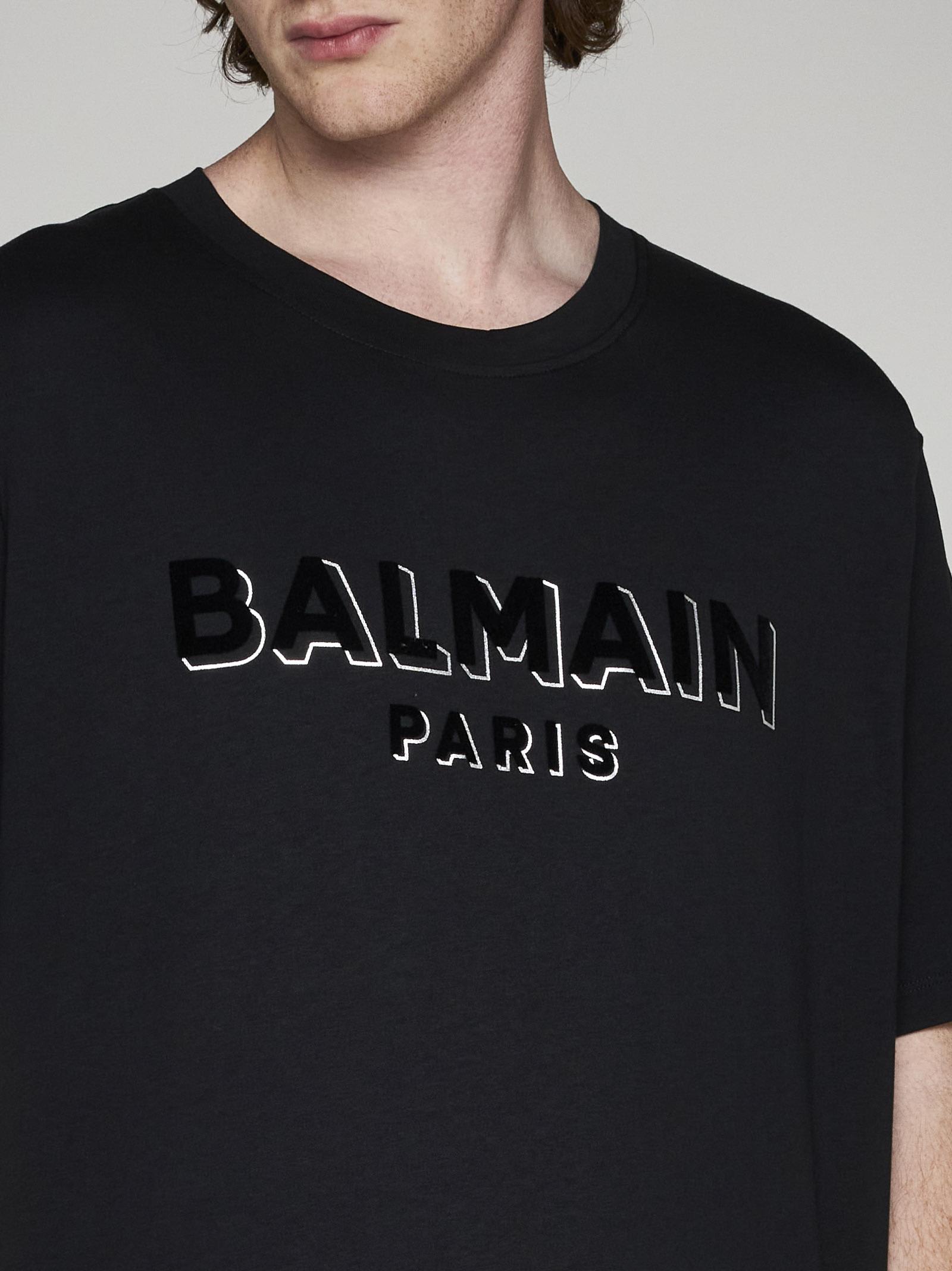 Shop Balmain Logo Cotton T-shirt In Nero E Argento