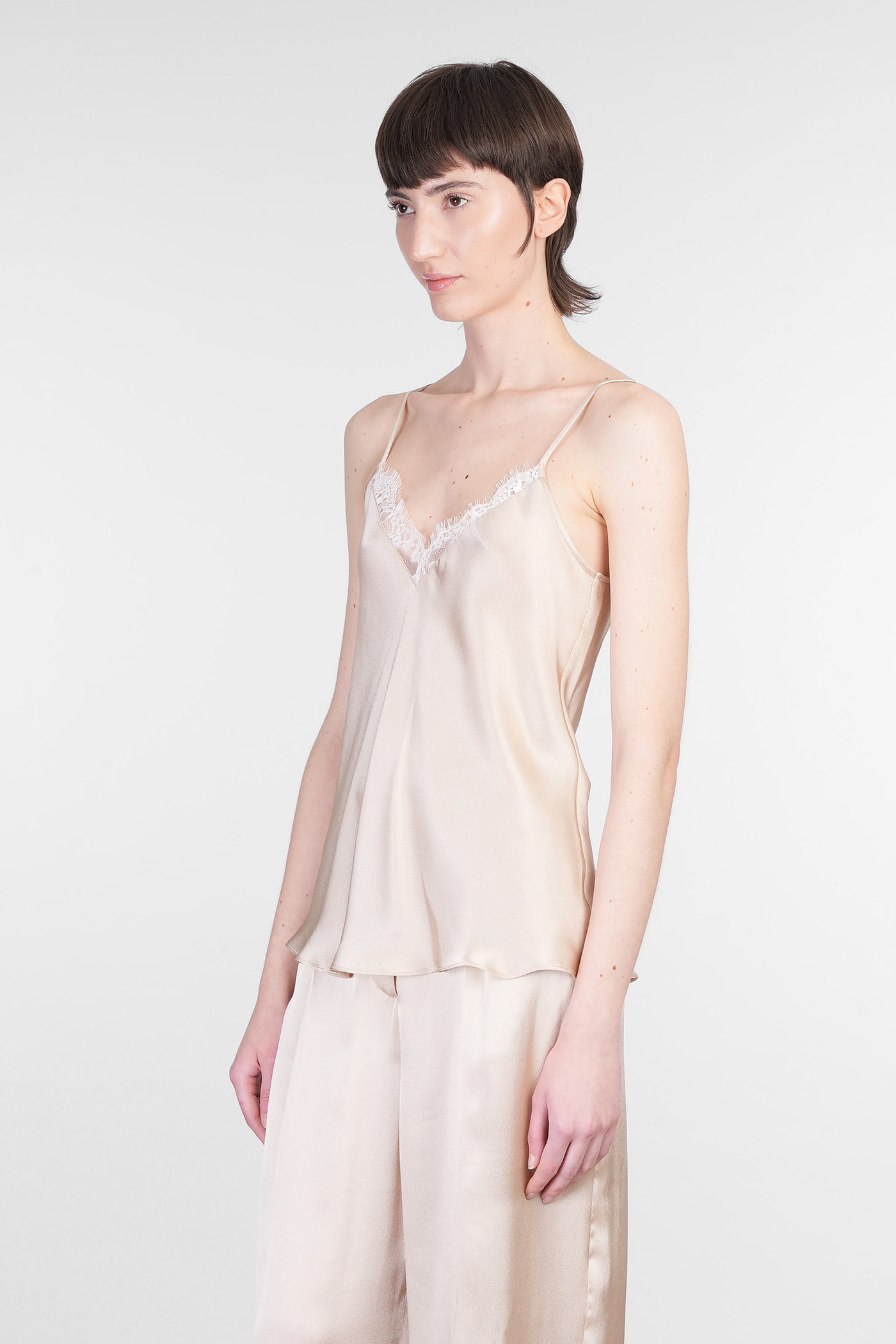 Mvp Wardrobe Satin Tank Top With Lace Inserts