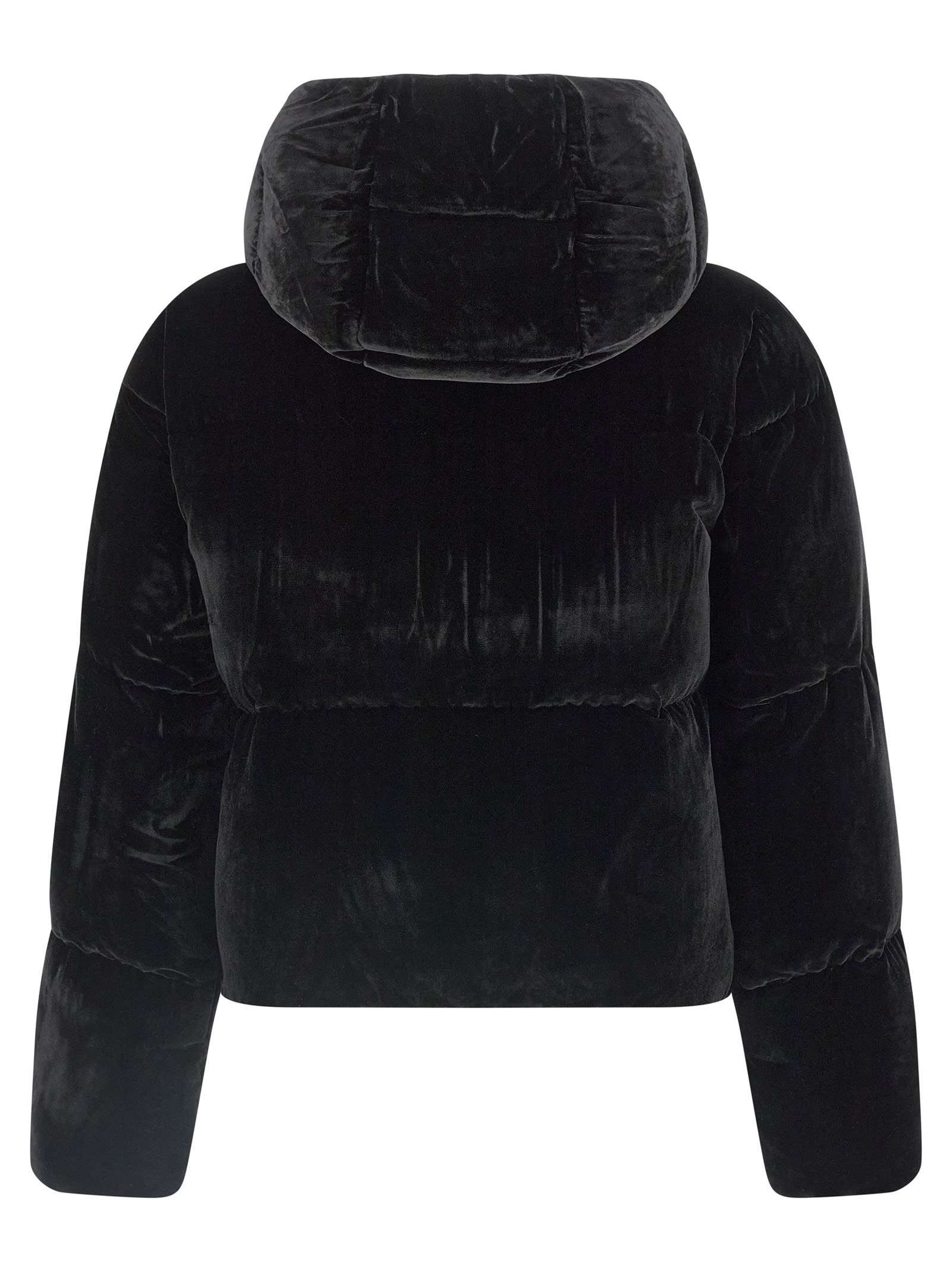 Elisabetta Franchi Velvet Down Jacket In Black