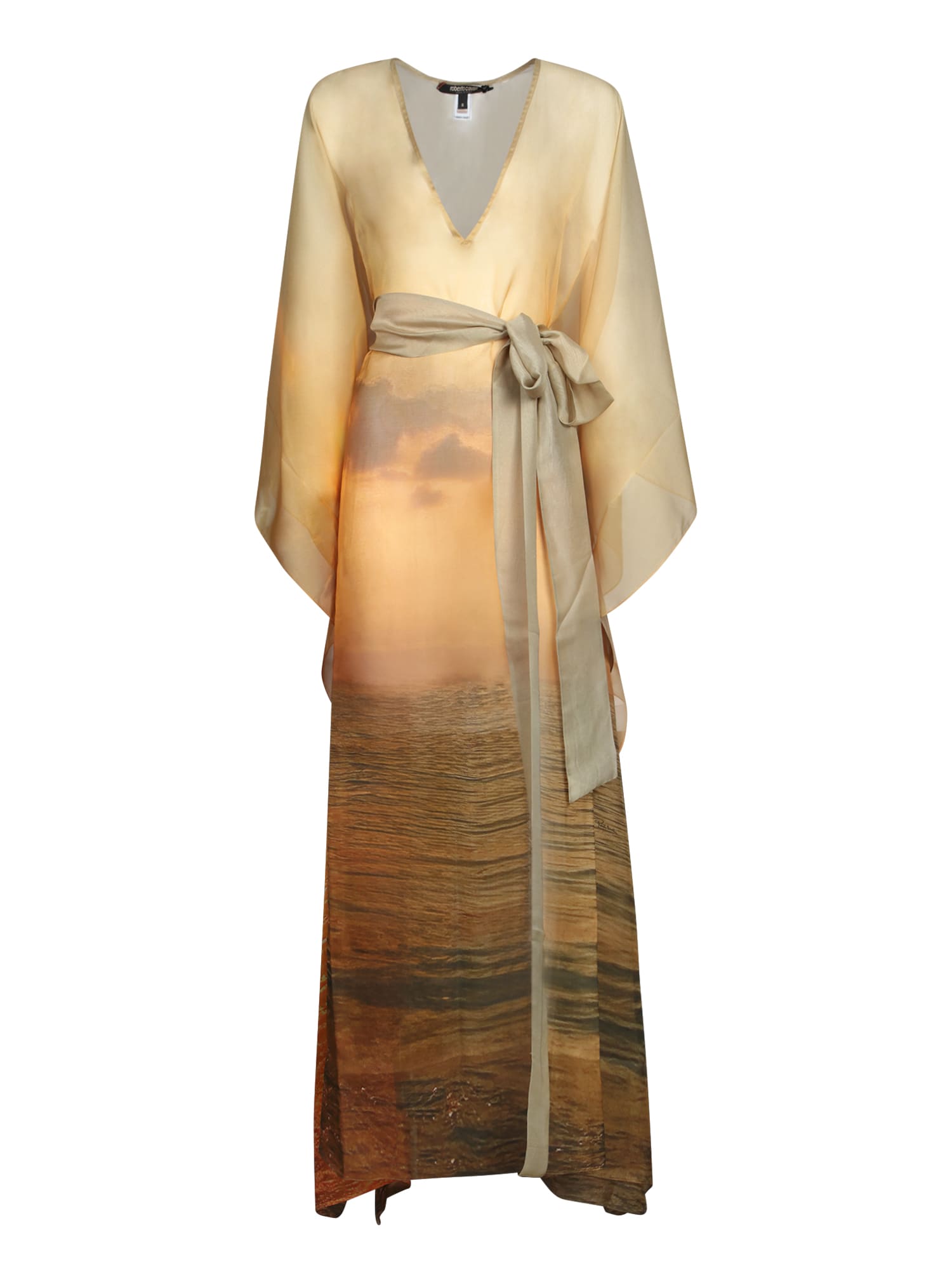 Roberto Cavalli Silk Dress With Sunset-inspired Print In Multi