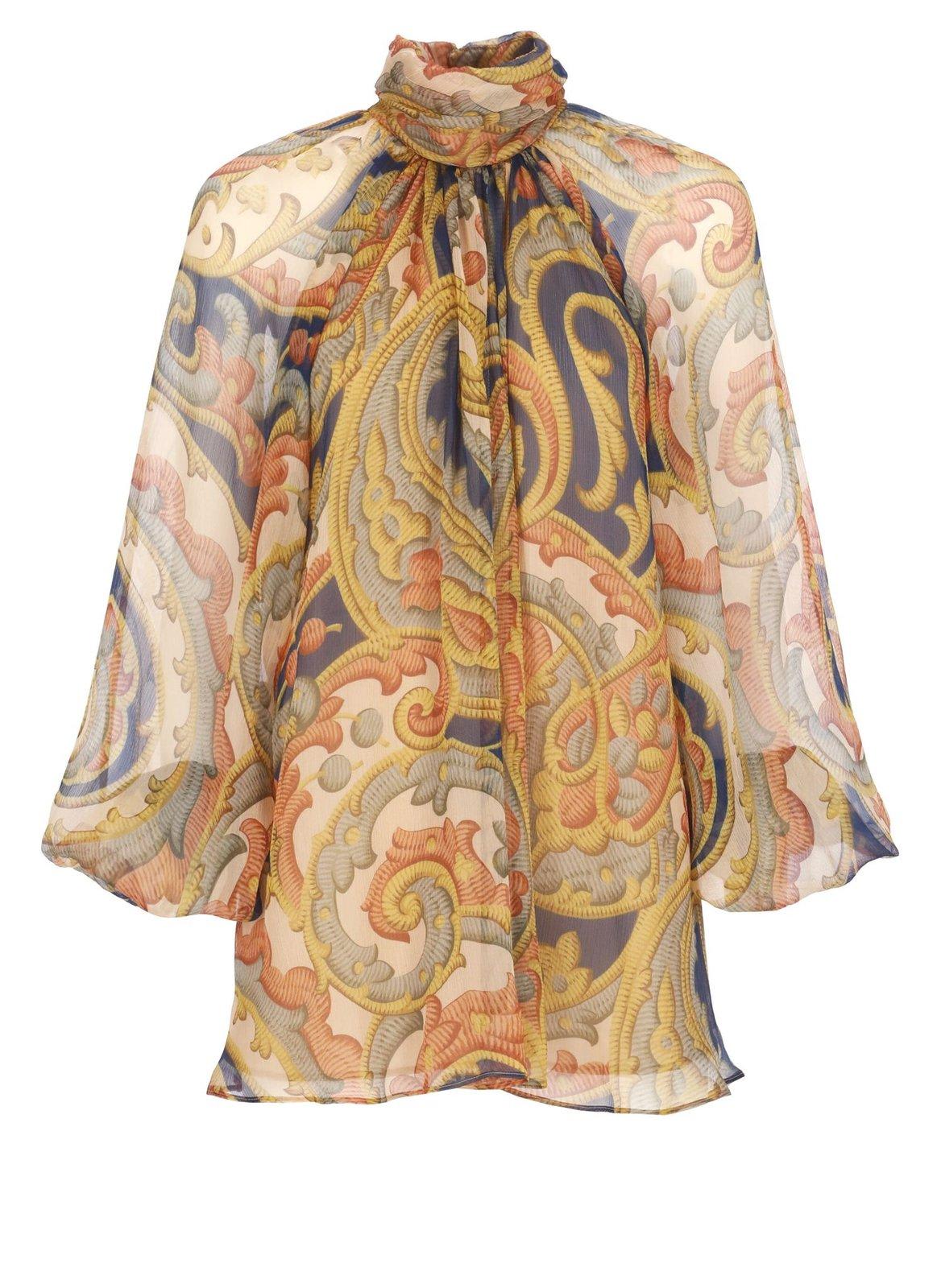 Shop Etro Floral Printed Pleated Turtleneck Top