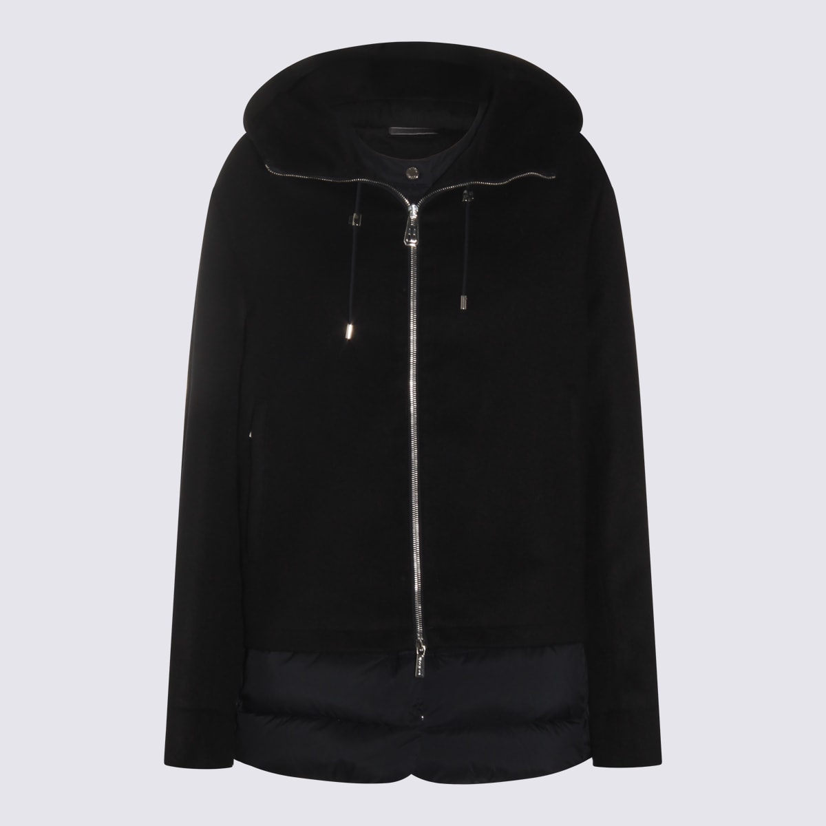 Moorer Hooded Long Sleeve Down Jacket With Pockets In Blue