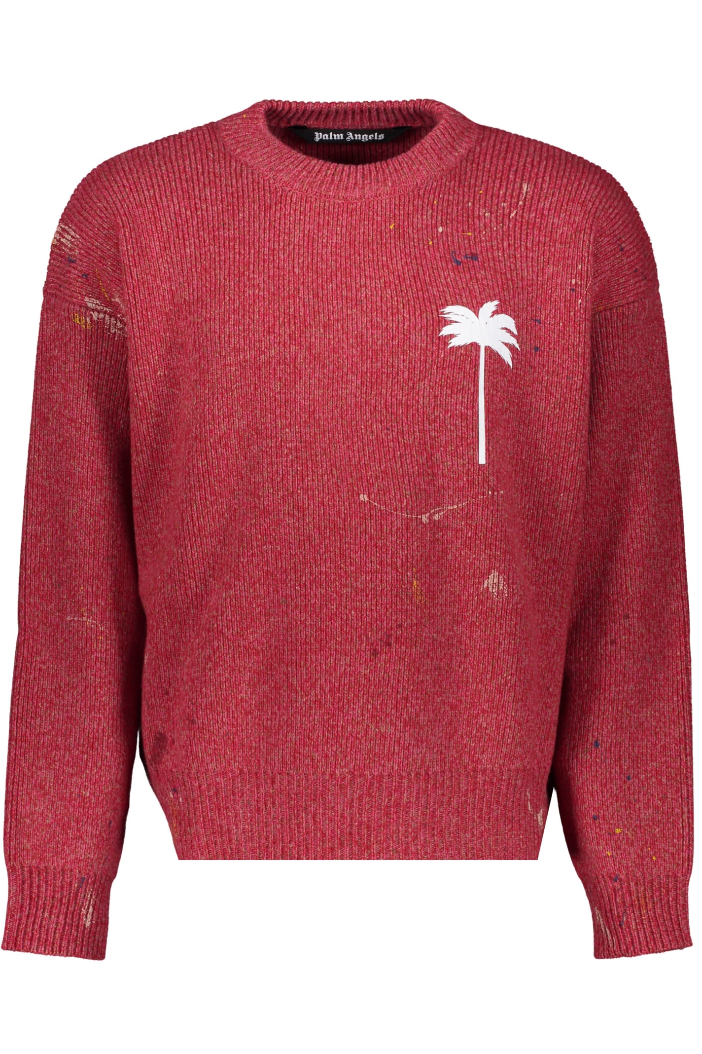 Palm Angels Long Sleeve Crew-neck Sweater In Red