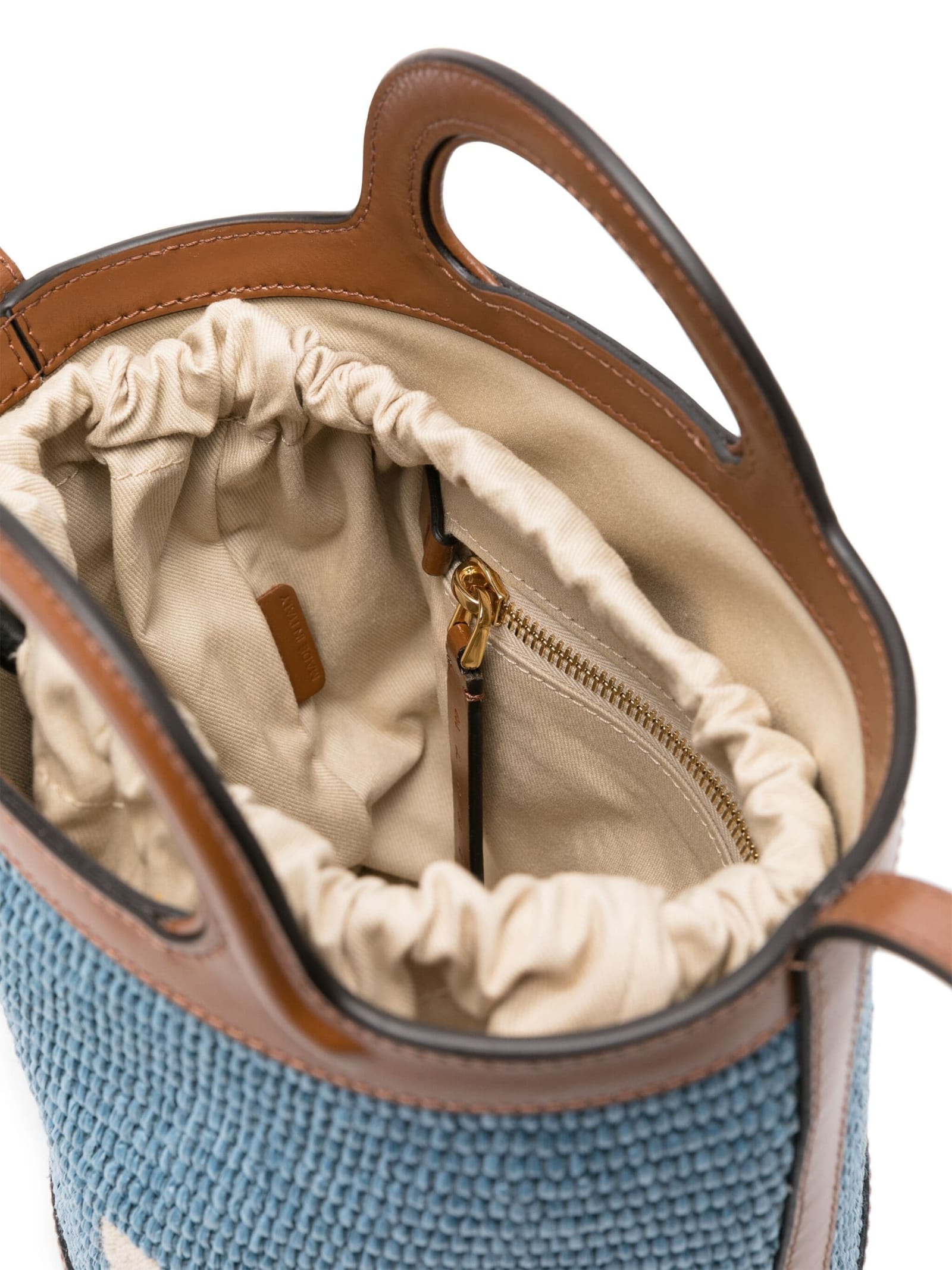 Shop Marni Tropicalia Mini Bag In Brown Leather And Light Blue Raffia