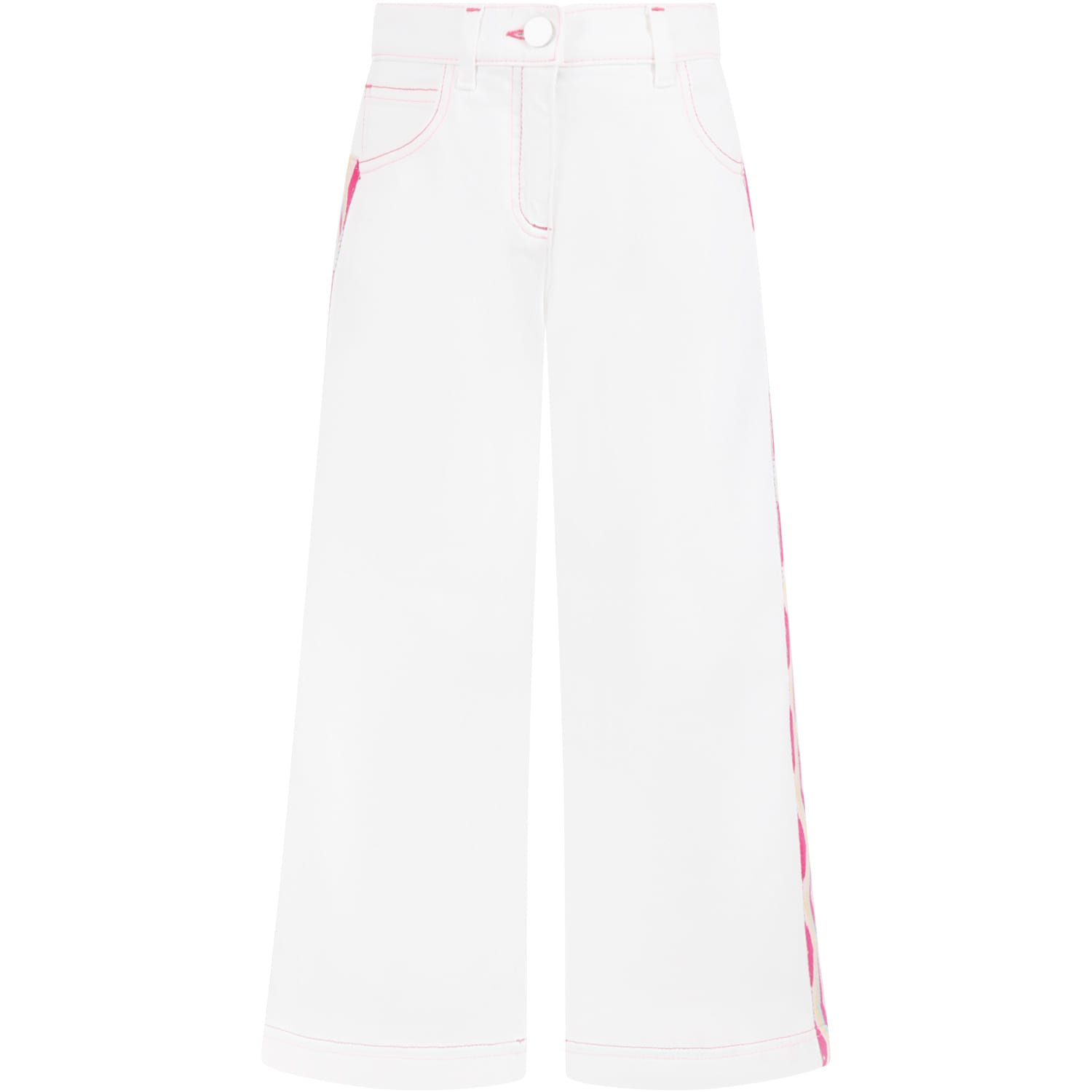 Missoni Kids' White Jeans For Girl With Iconic Chevron Pattern