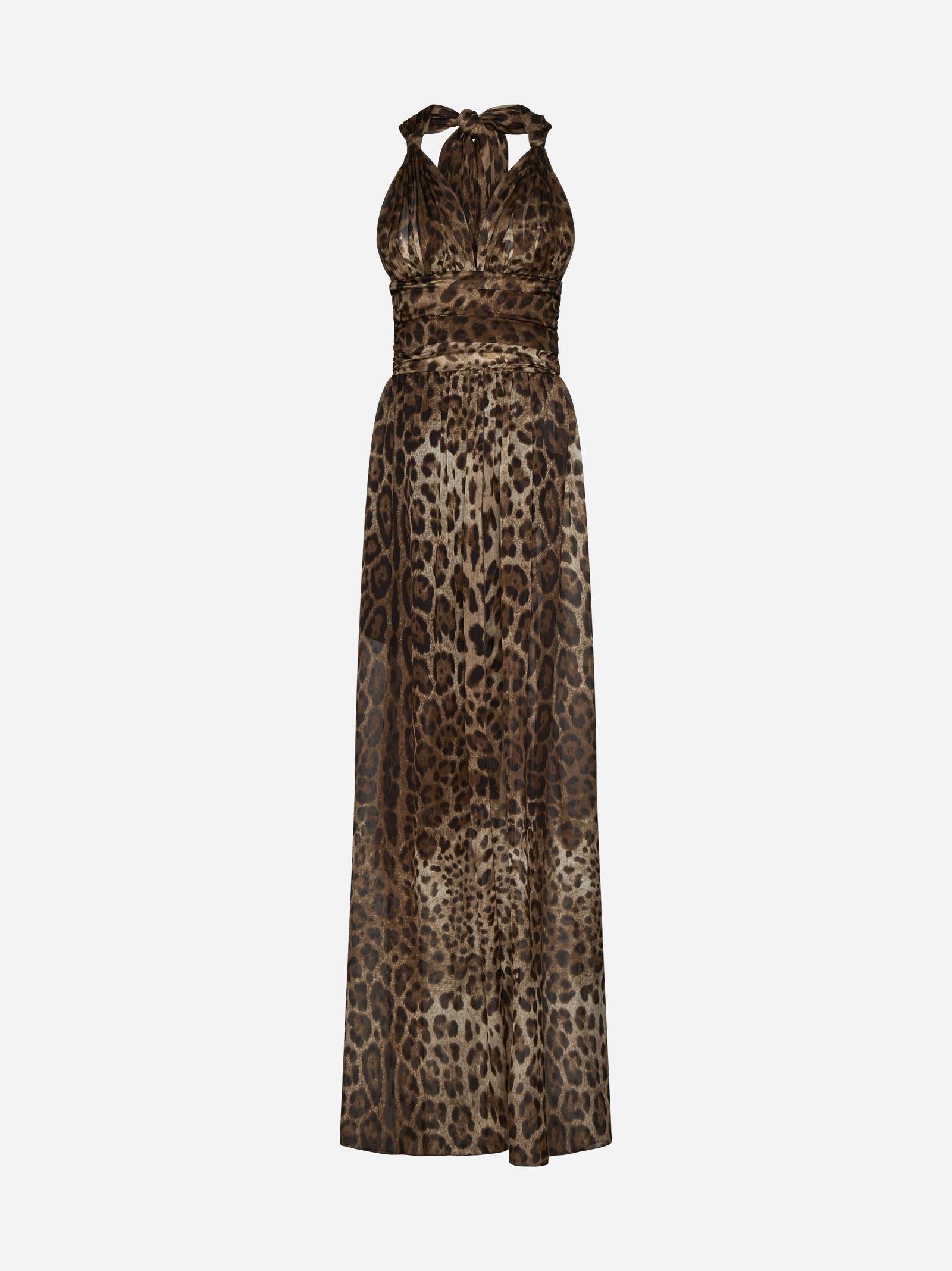Shop Dolce & Gabbana Print Silk Long Dress In Black