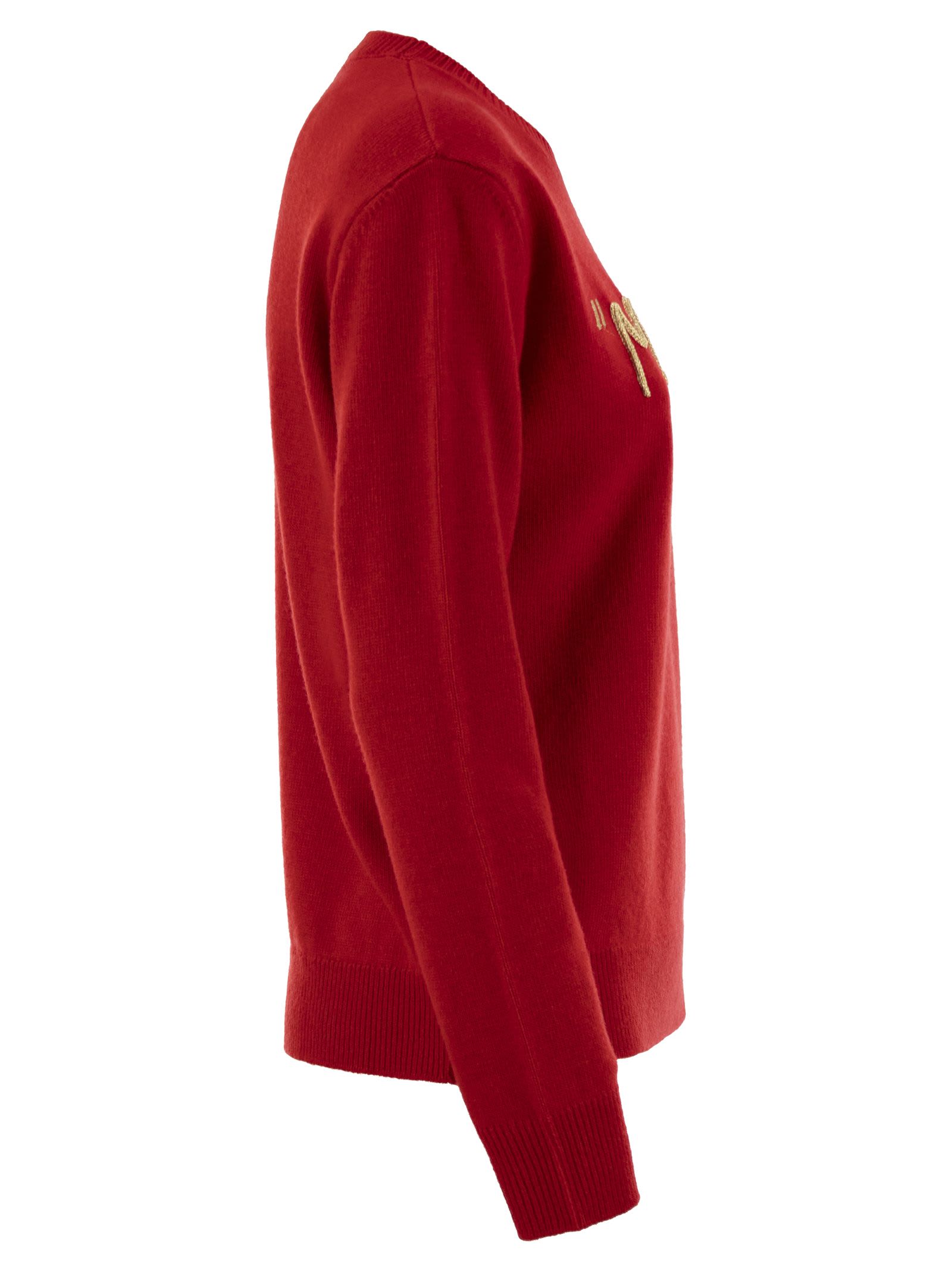 Shop Mc2 Saint Barth Wool And Cashmere Blend Sweater With Embroidery Maracaibo In Red