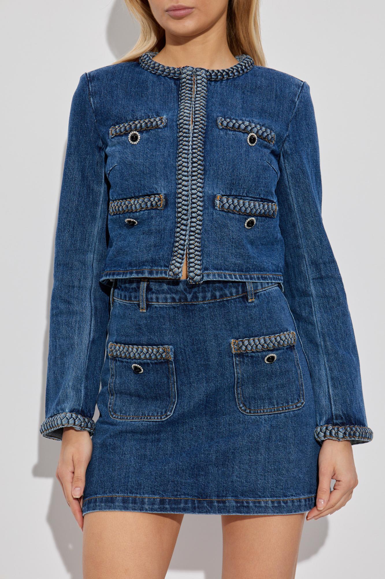 Self-portrait Braided-trim Denim Jacket In Blue