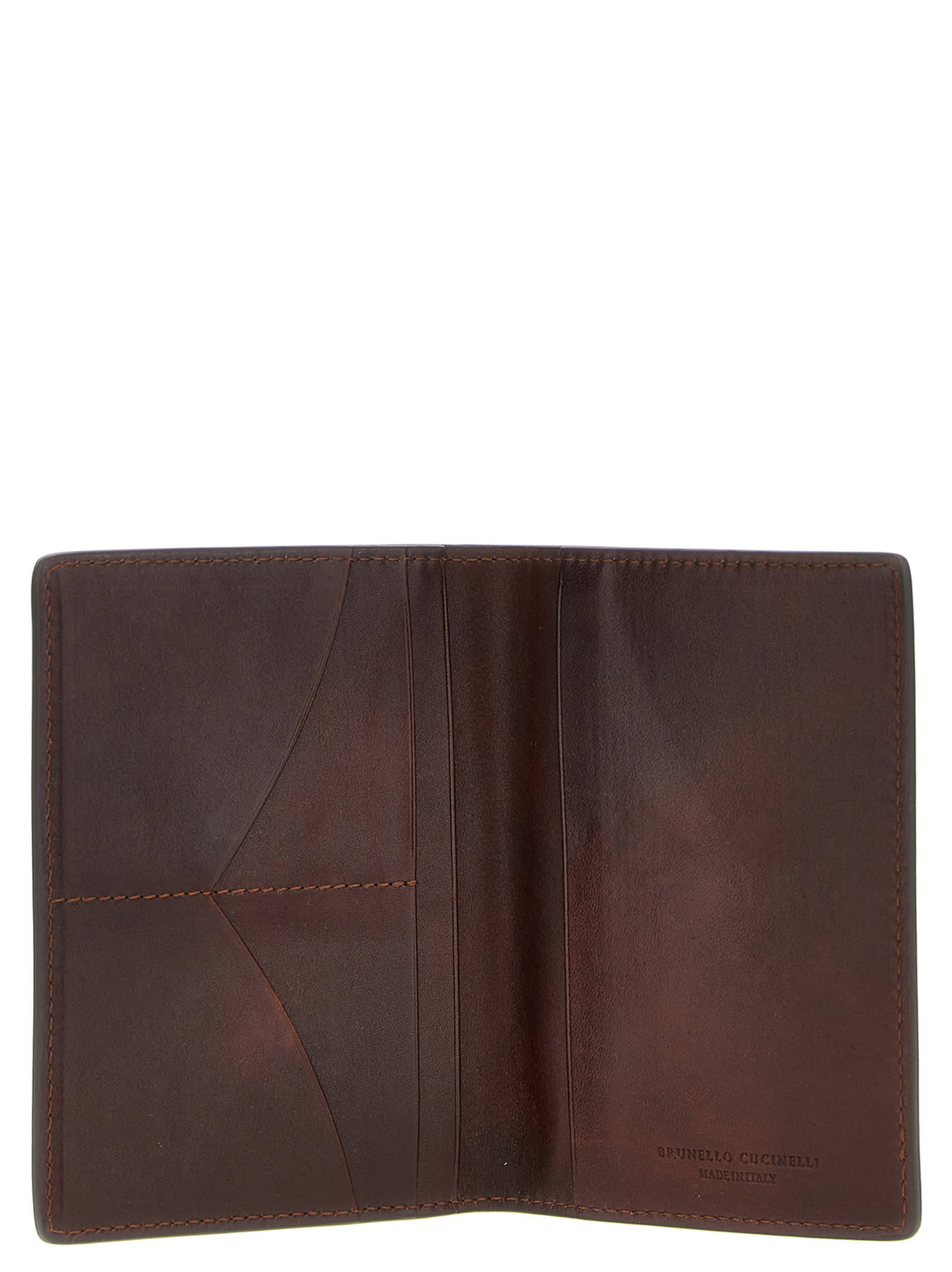 Brunello Cucinelli Leather Passport Holder In Bordeaux
