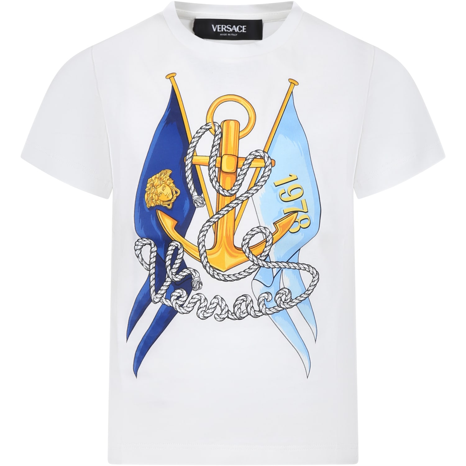 Versace White T-shirt For Boy With Anchor Print