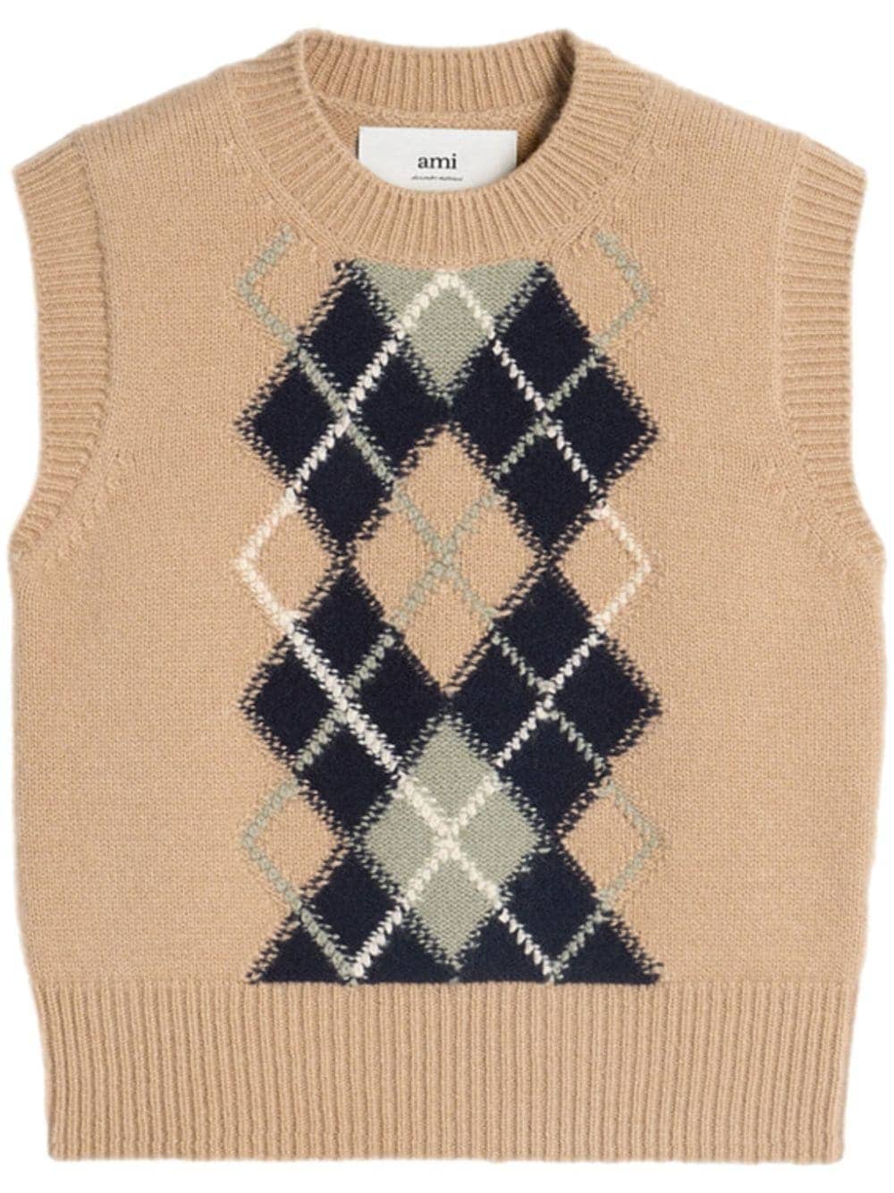 Shop Ami Alexandre Mattiussi Gilet Argyle In Nude Navy Green