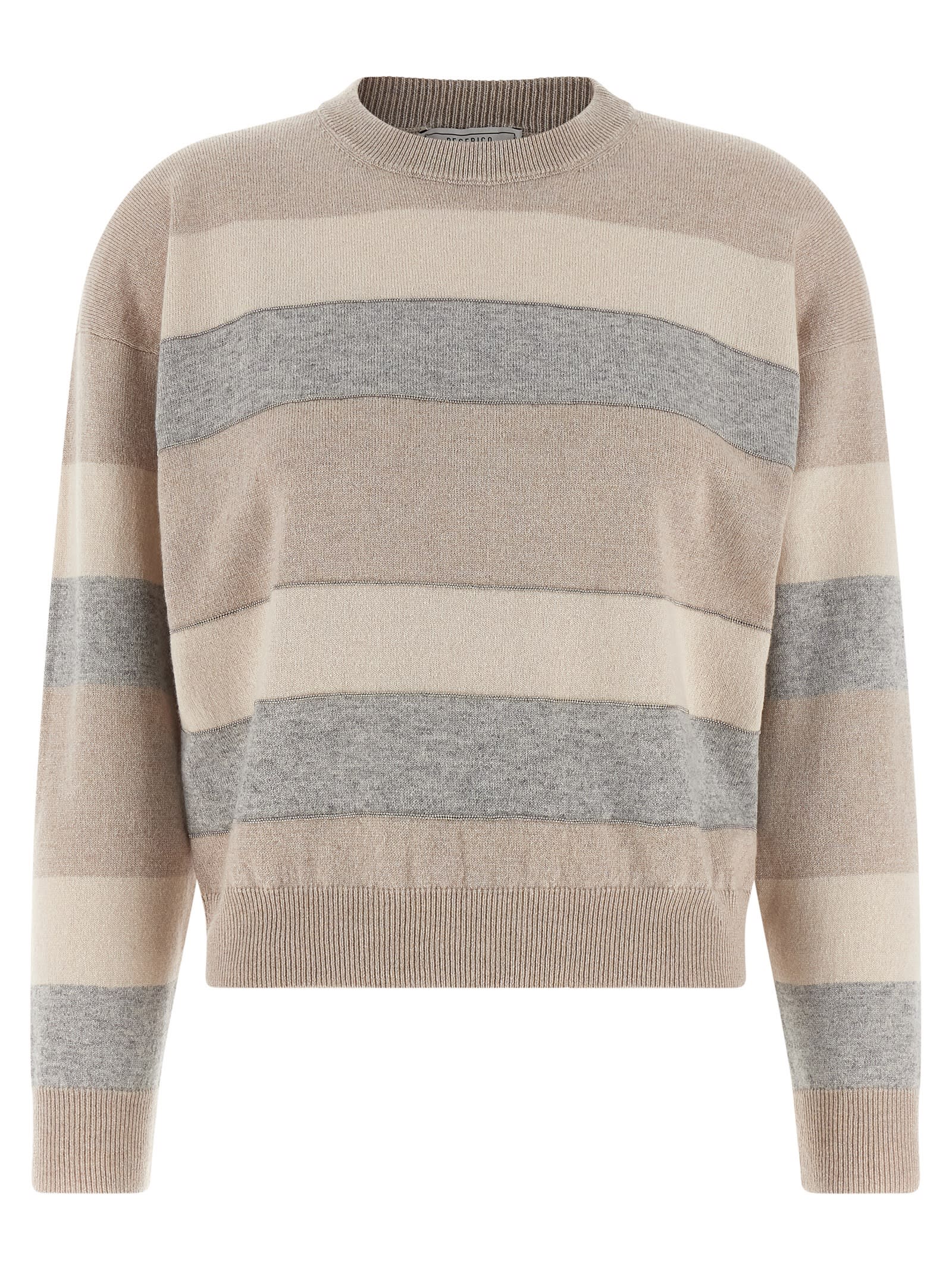 Peserico Striped Crew Neck Long Sleeve Knit Sweater In Multi