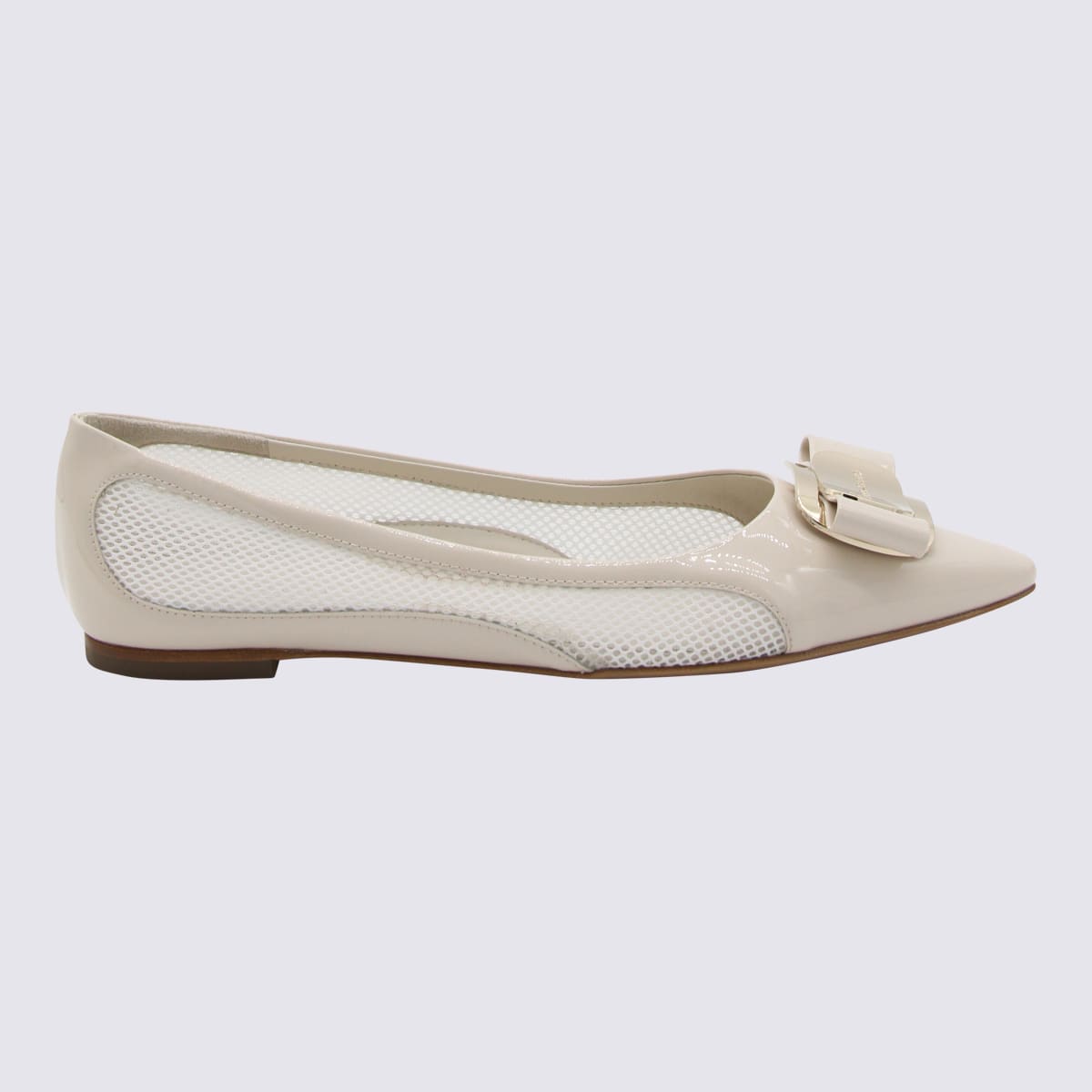 Ivory Leather And Mesh Varina Flats