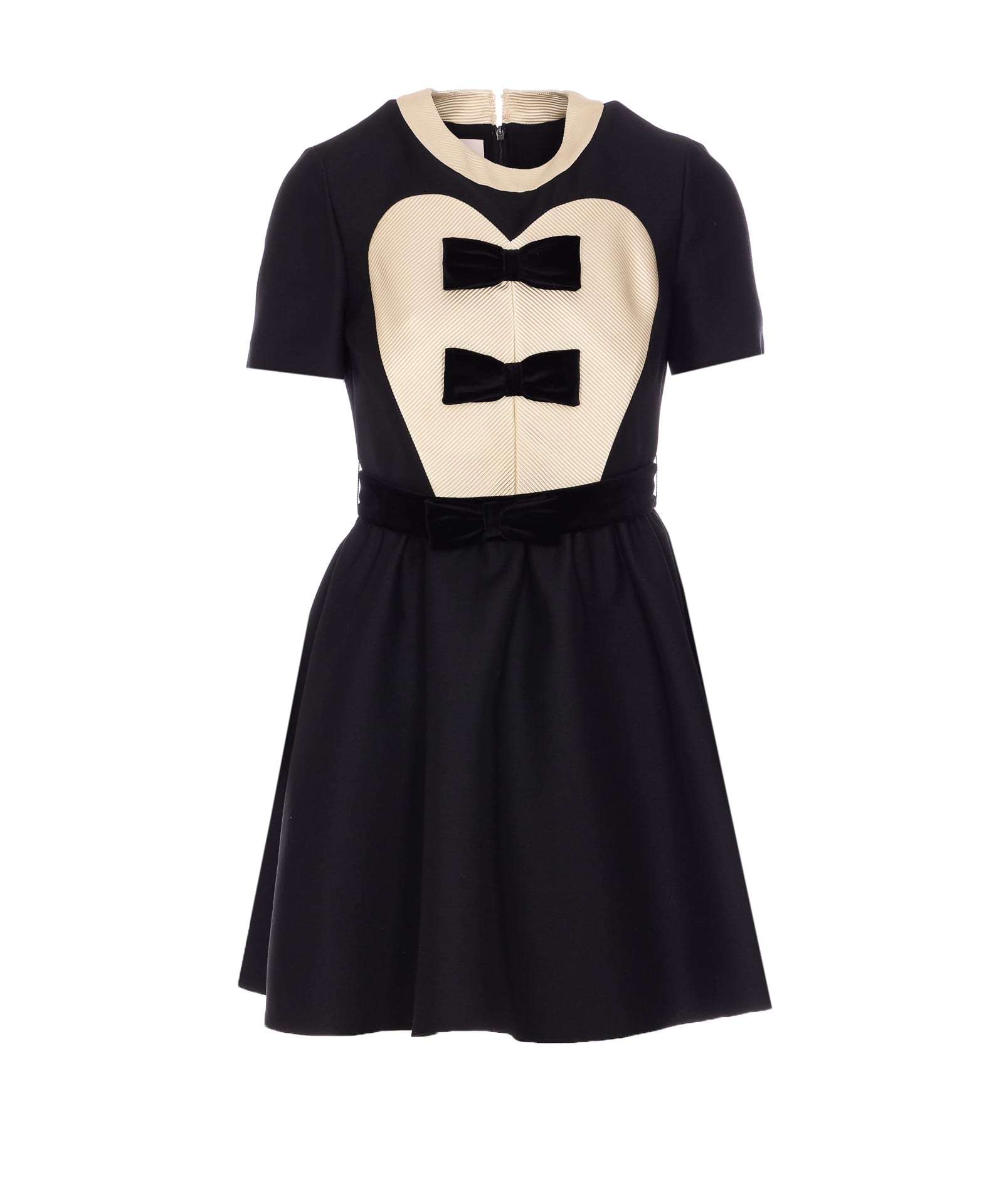 Valentino Double-bow Mini Dress In Wool In Black