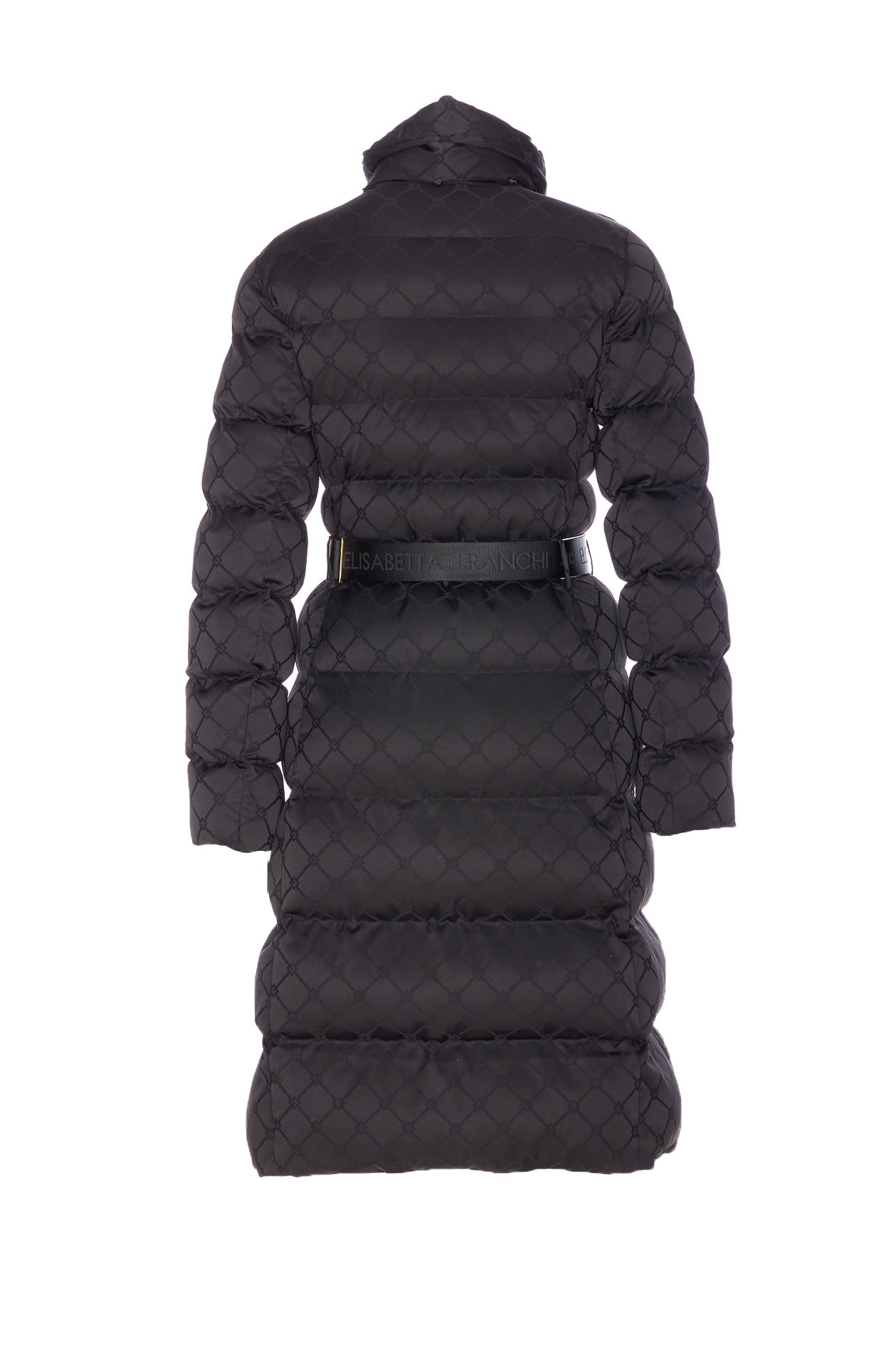 Elisabetta Franchi Quilted Coat With Belt And High Collar In Black