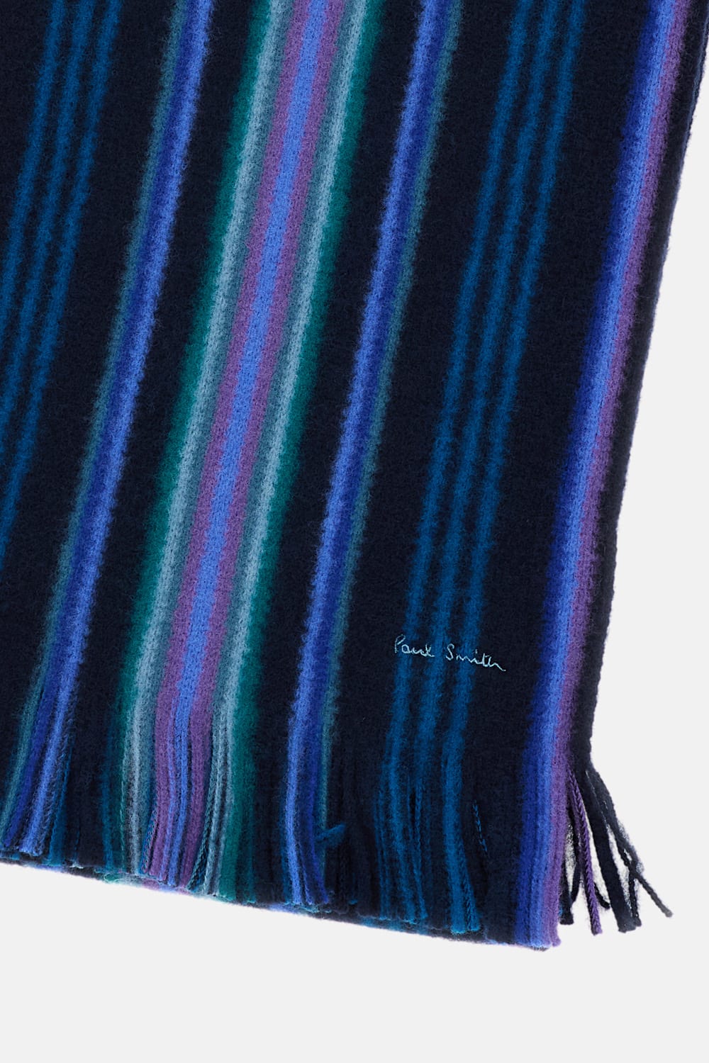 Paul Smith Signature-stripe Wool Scarf In Blue