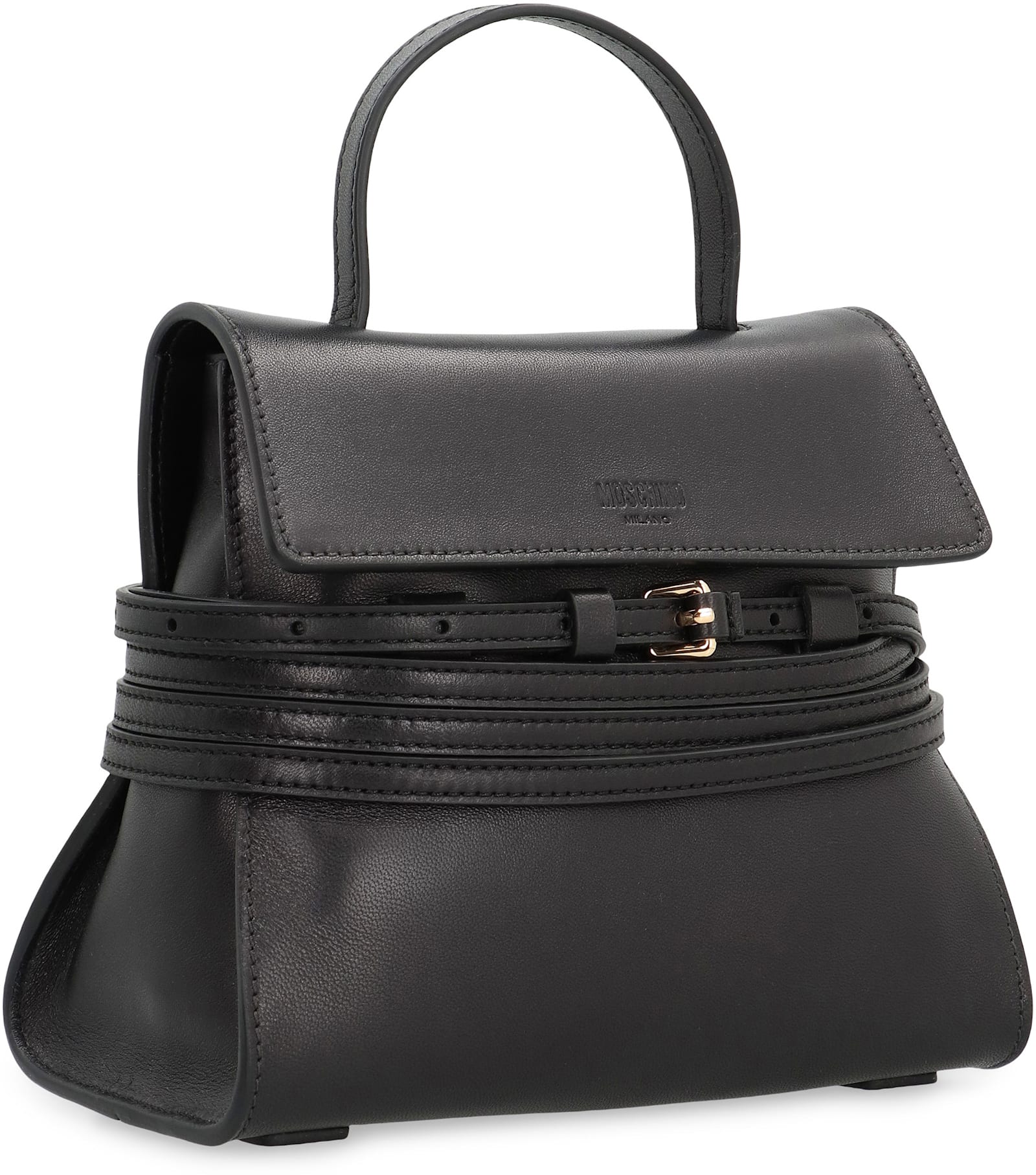 Moschino Tie Me Small Leather Handbag In Black