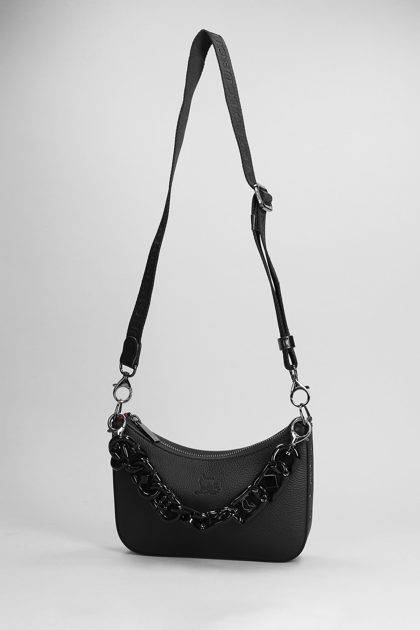 Loubila Chain mini - Shoulder bag - Grained calf leather and fabric -  Bianco - Christian Louboutin