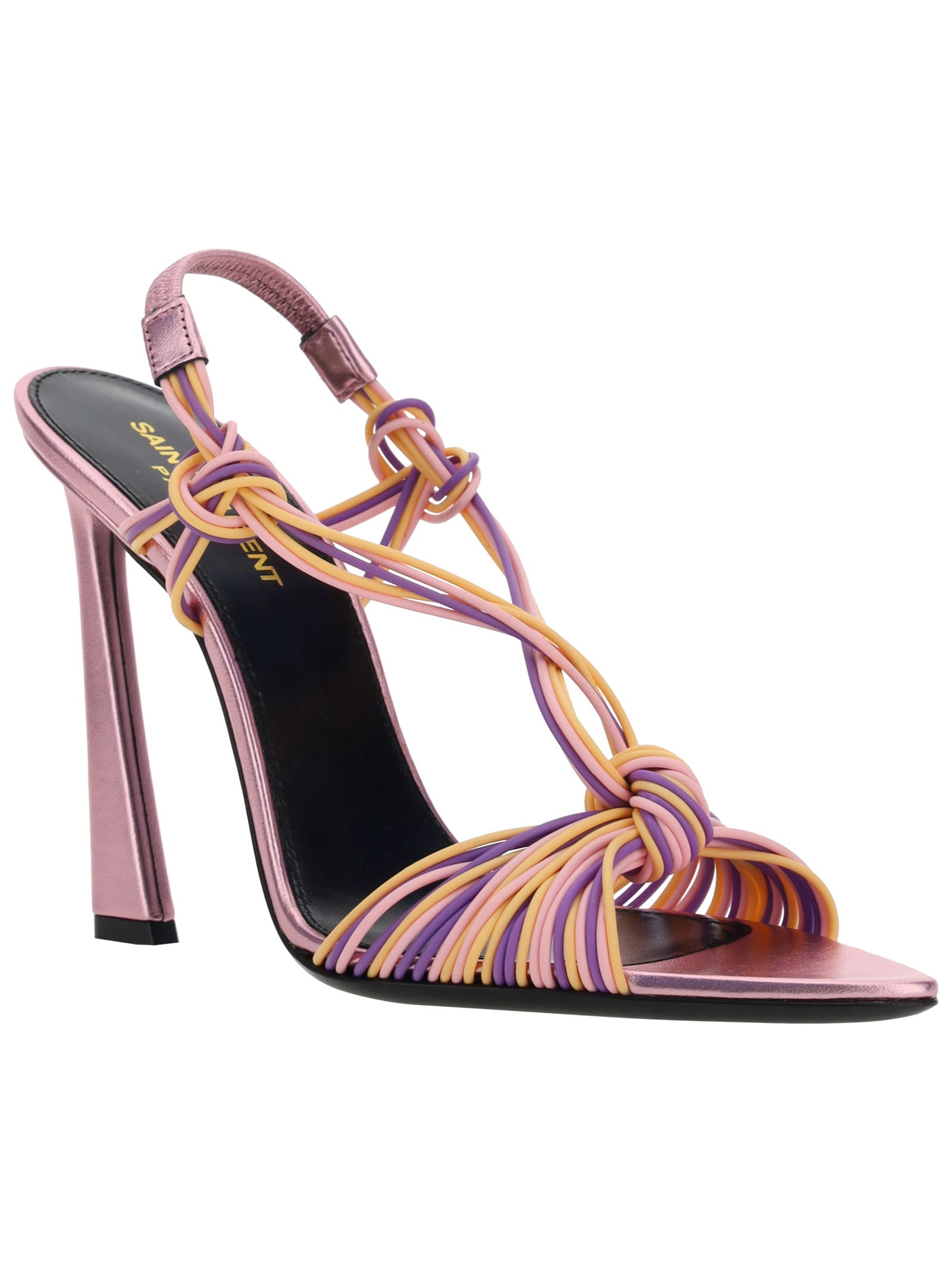 Saint Laurent Pool Sandals In Tpu And Metallized Leather In Malva/peach/gerbera
