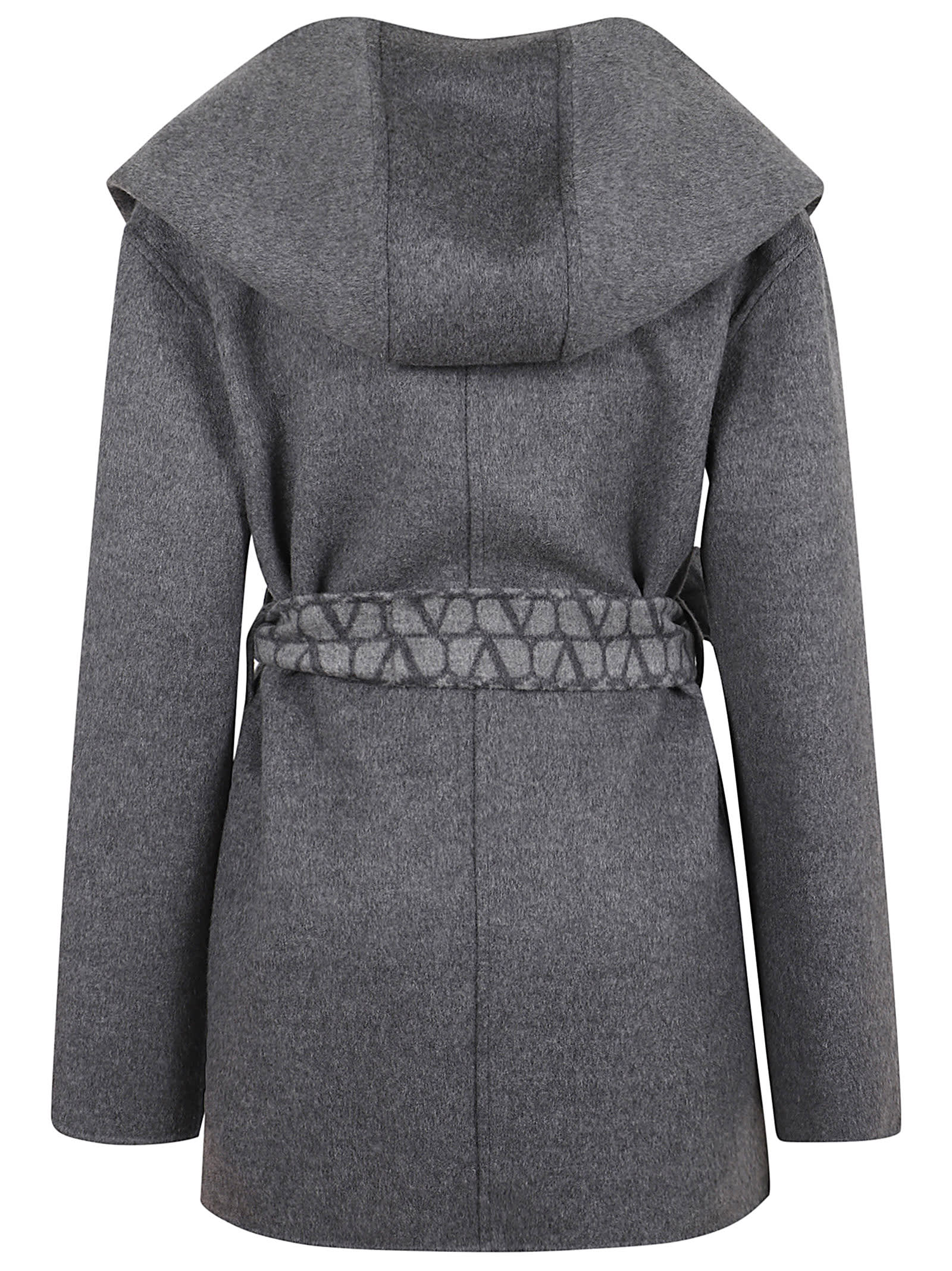 Shop Valentino Double Coat Toile Iconographe Back In Zgf Grigio Melange Grigio