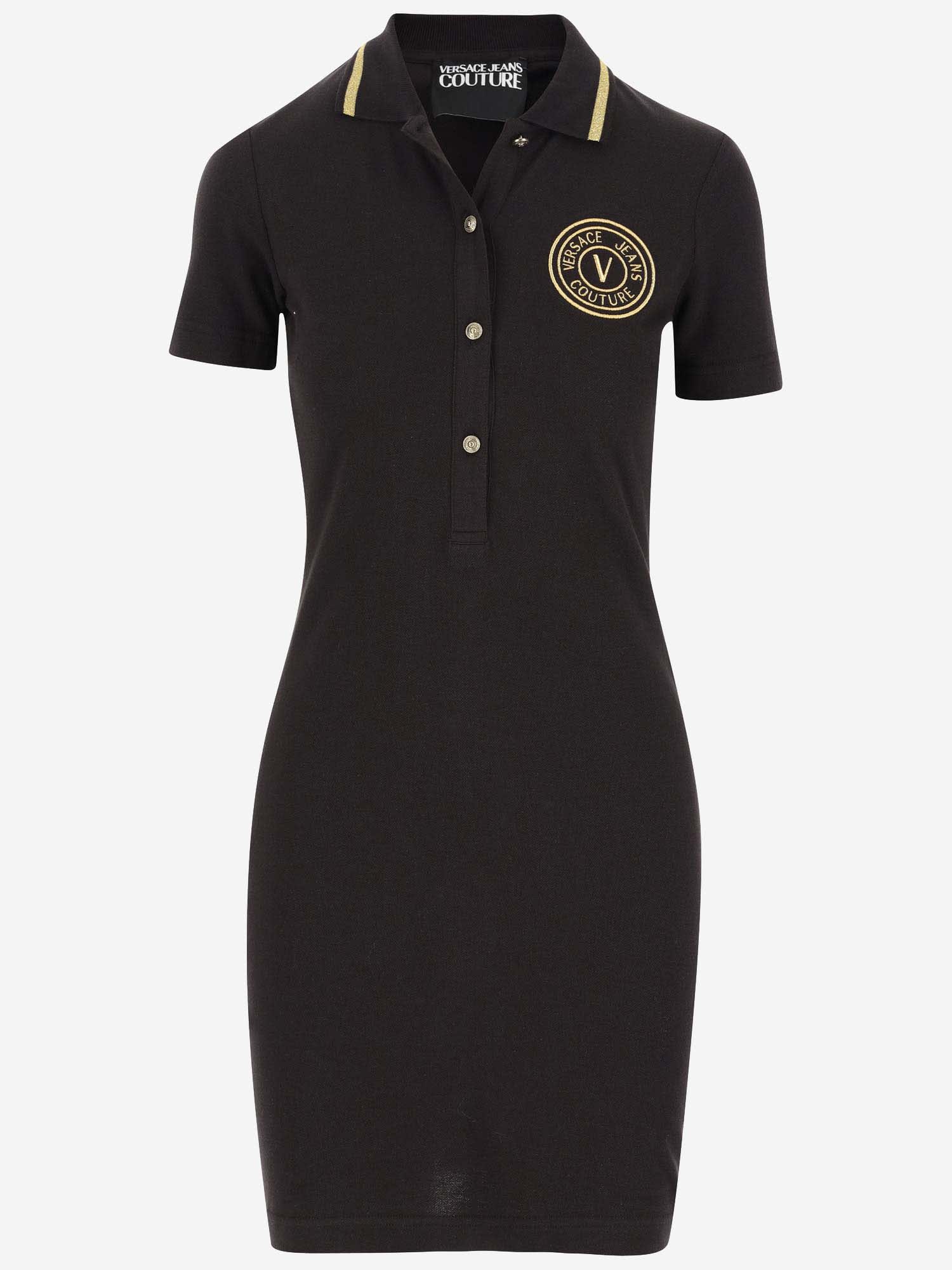Versace Jeans Couture Vembl Small Embro Dress Cotton Piquet In Black