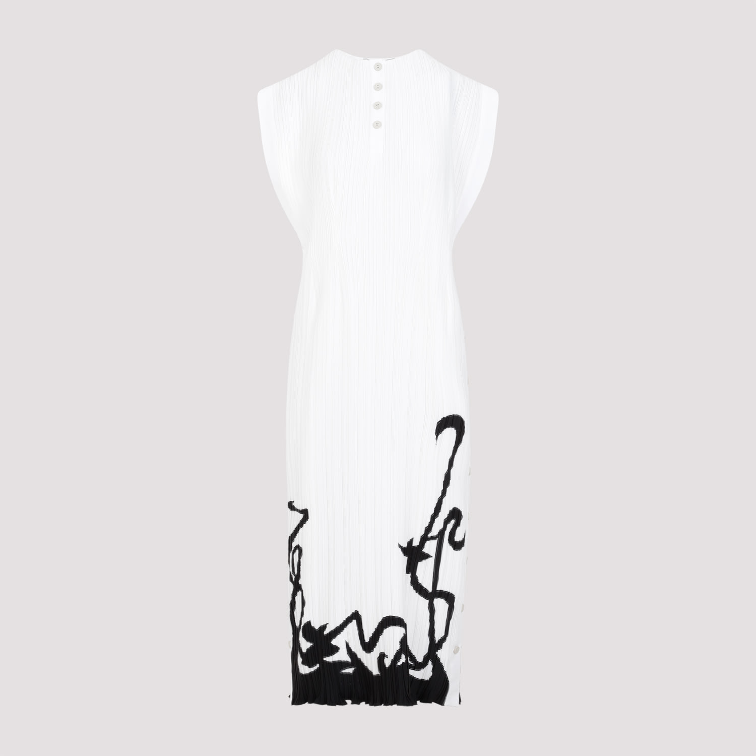 Shop Lanvin Sleeveless Pleated Midi Dress In Off White