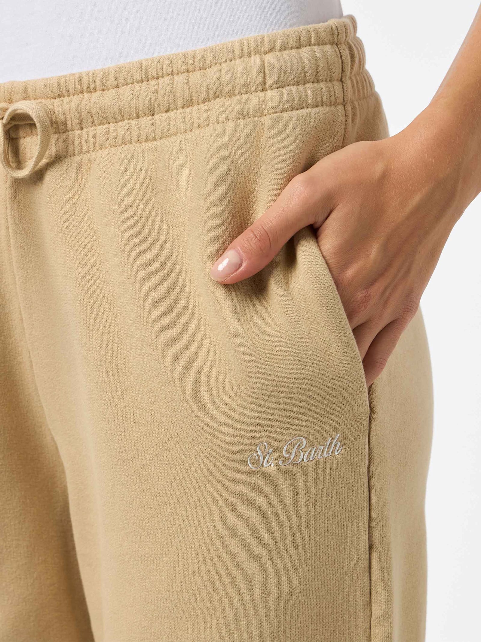 Mc2 Saint Barth Woman Beige Cotton Fleece Jogger Pants Odalys In White