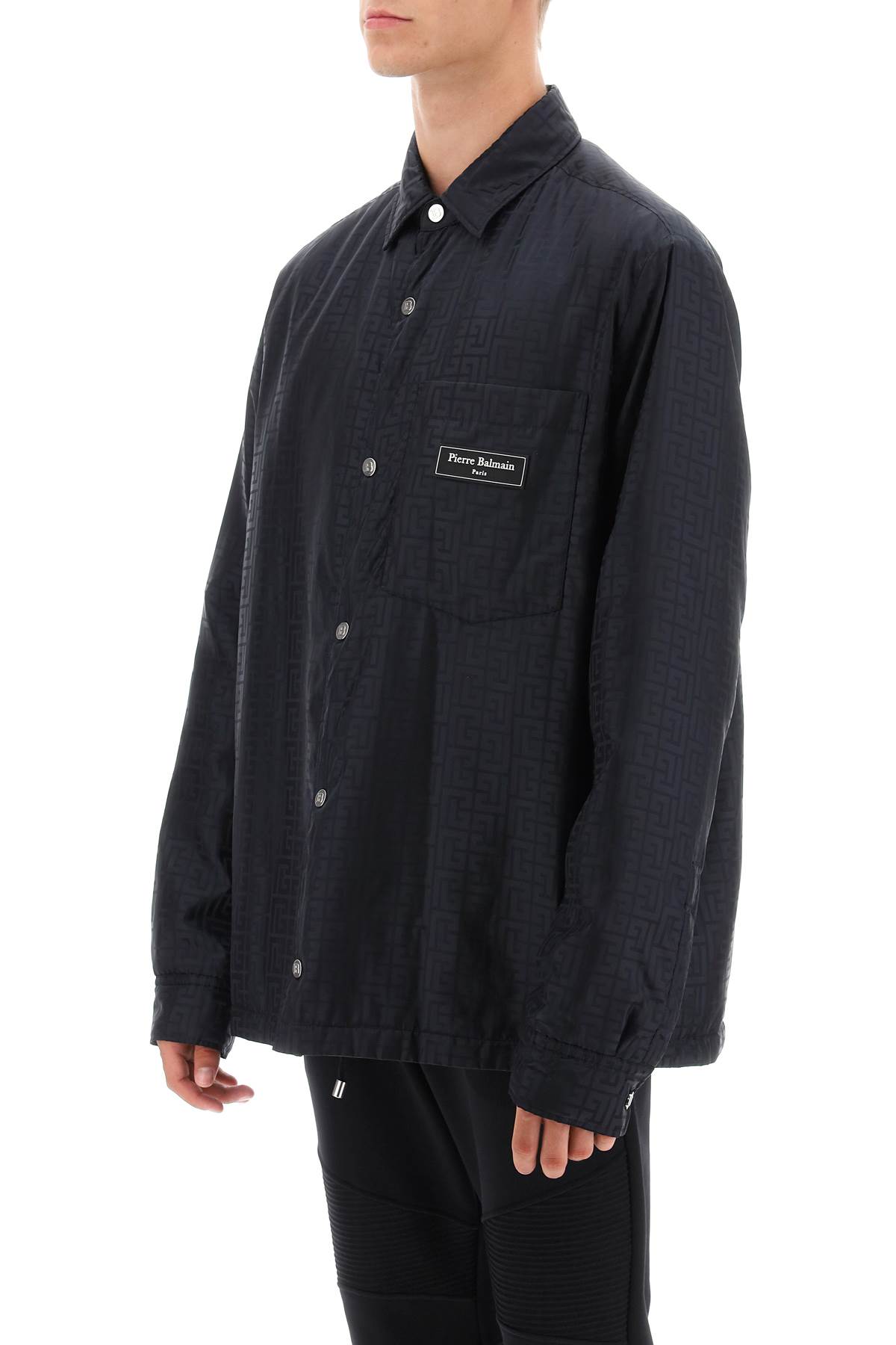 Balmain Padded Nylon Shirt With Buttoned Cuffs In Black