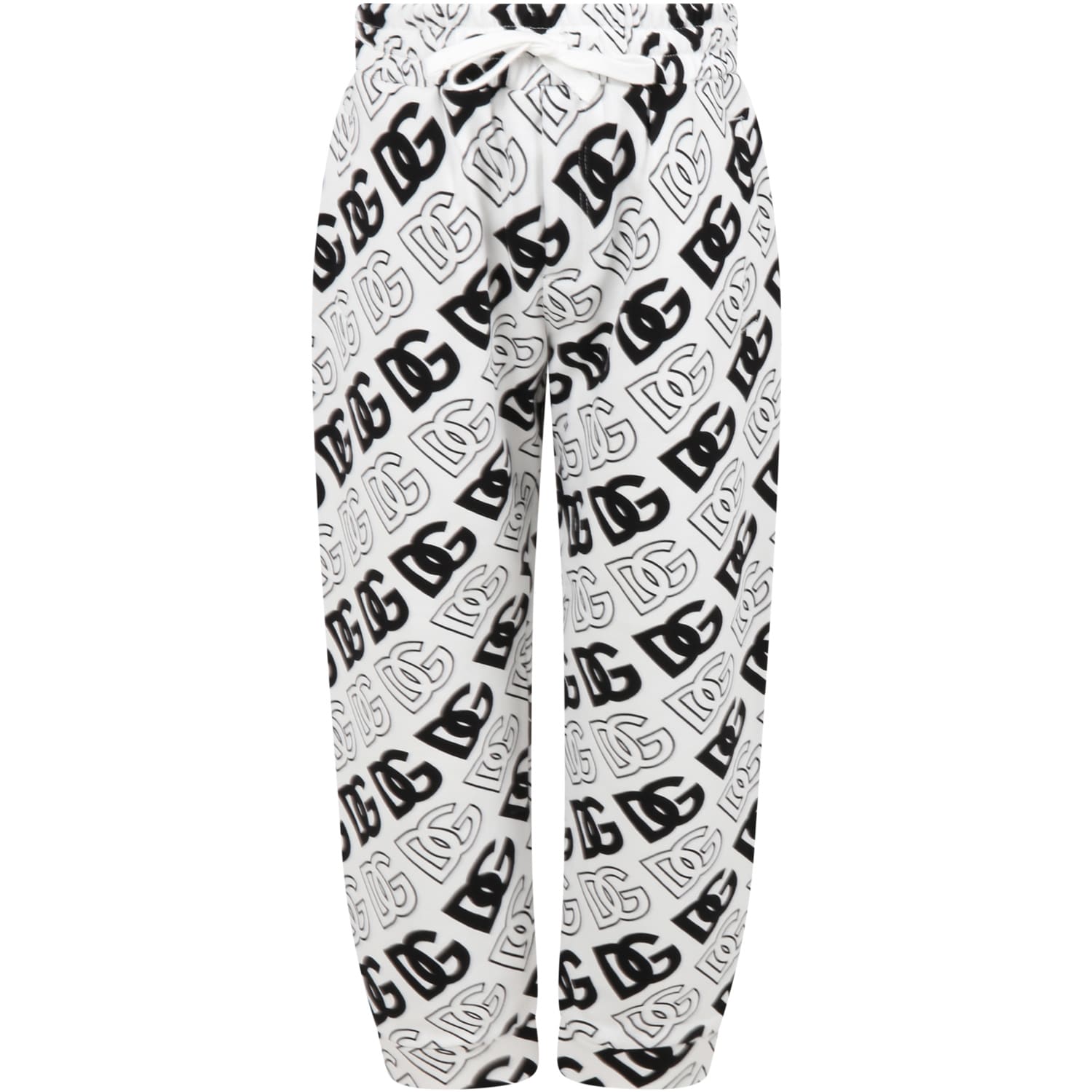 Dolce & Gabbana White Sweatpants For Boy With Black Logo