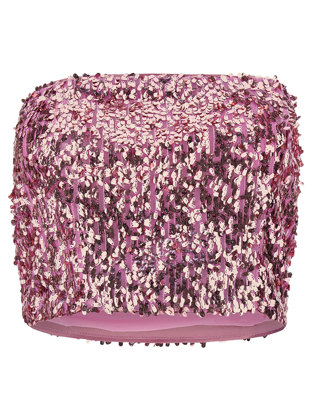 Pink Crop Top With All-over Sequins In Recycled Fabric Woman