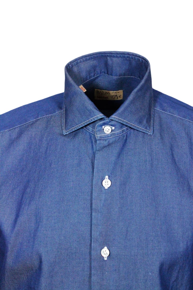 Shop Barba Napoli Shirt In Denim Scuro