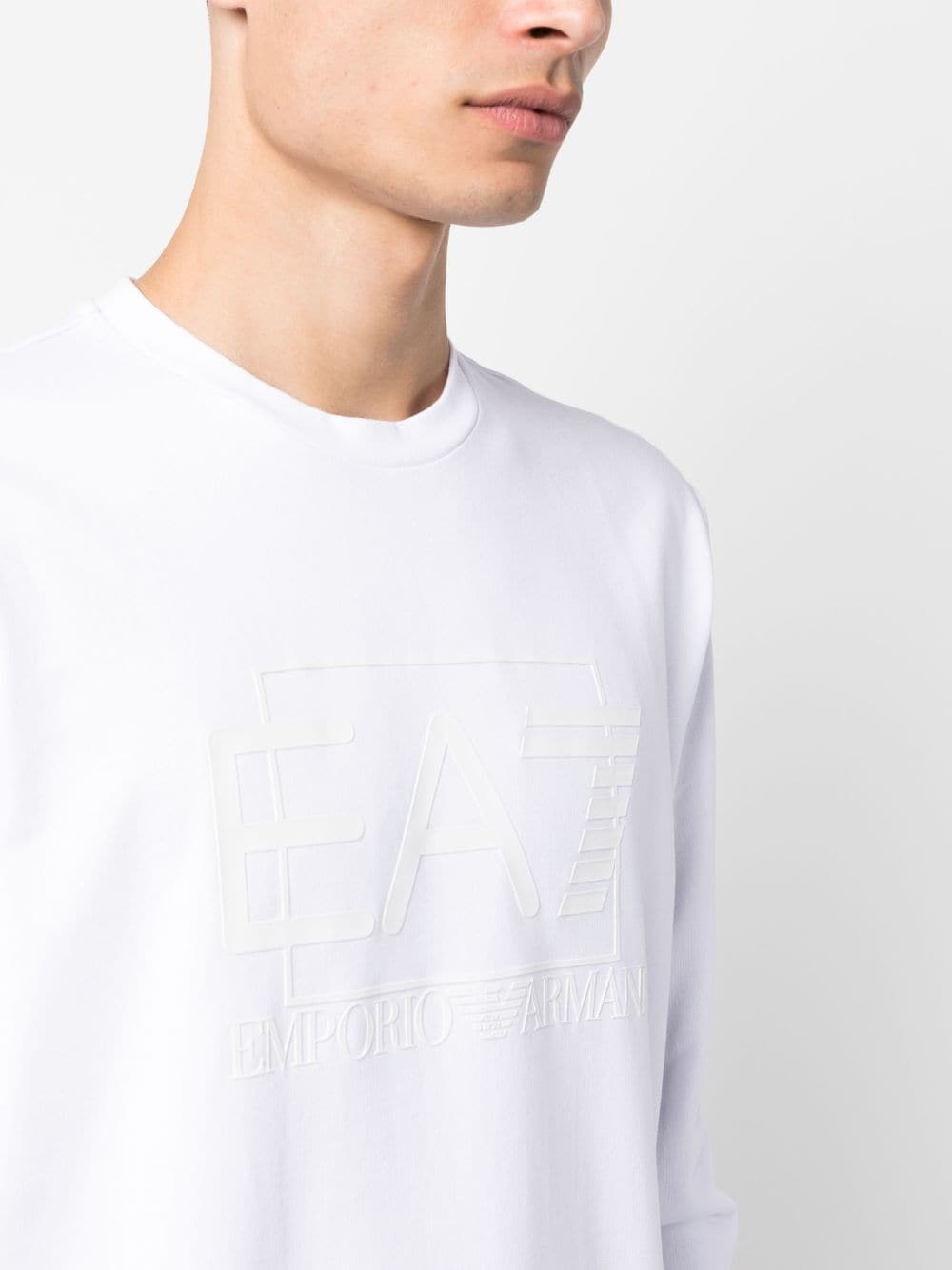 Ea7 Logo Cotton Crewneck Sweatshirt In White