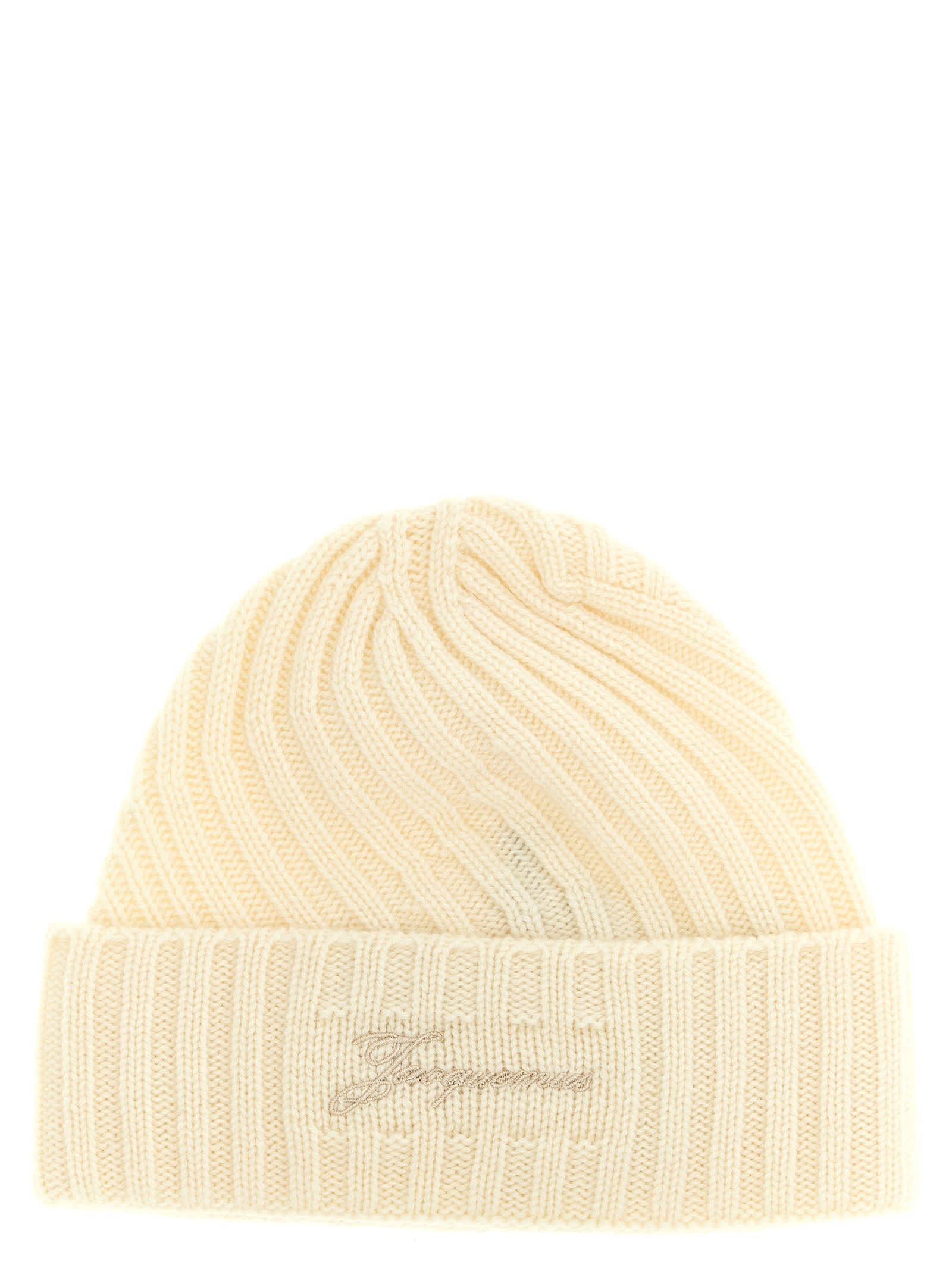 Jacquemus Off White Le Bonnet Tourni Beanie Cap In Neutral