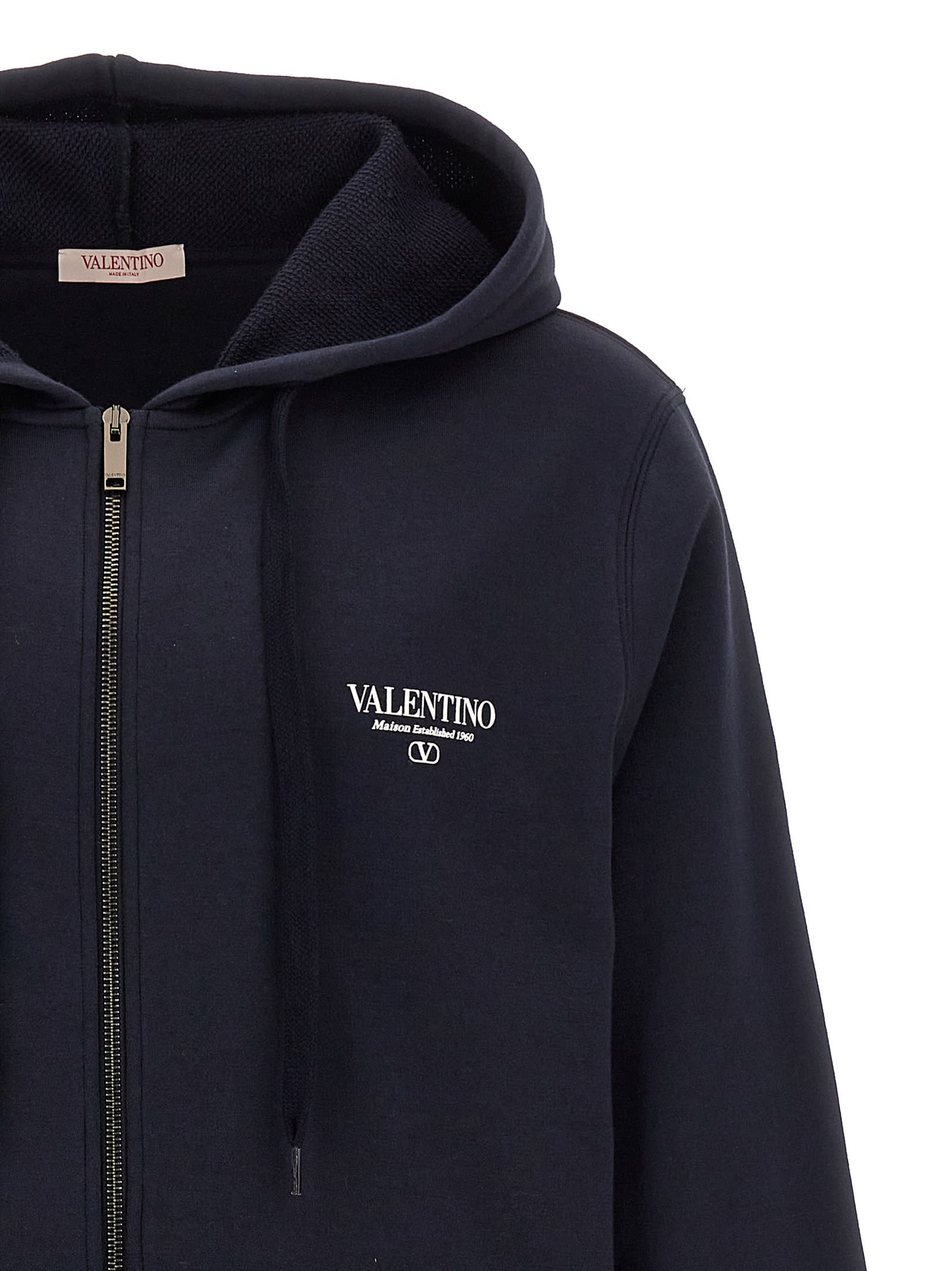 Shop Valentino Logo Print Hoodie In Blue