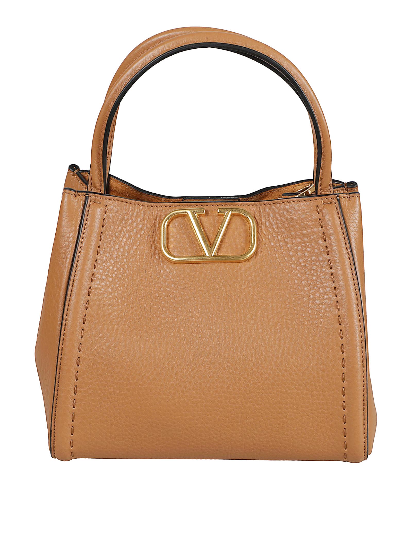 Valentino Grainy Calfskin Handbag In Brown