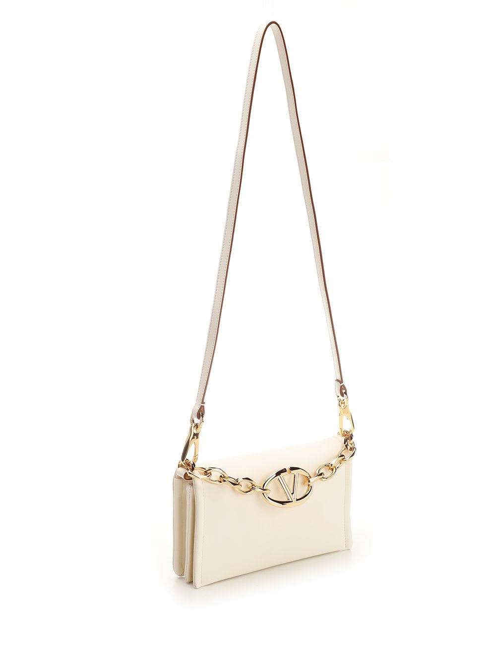 Shop Valentino Vlogo Chain Clutch In White