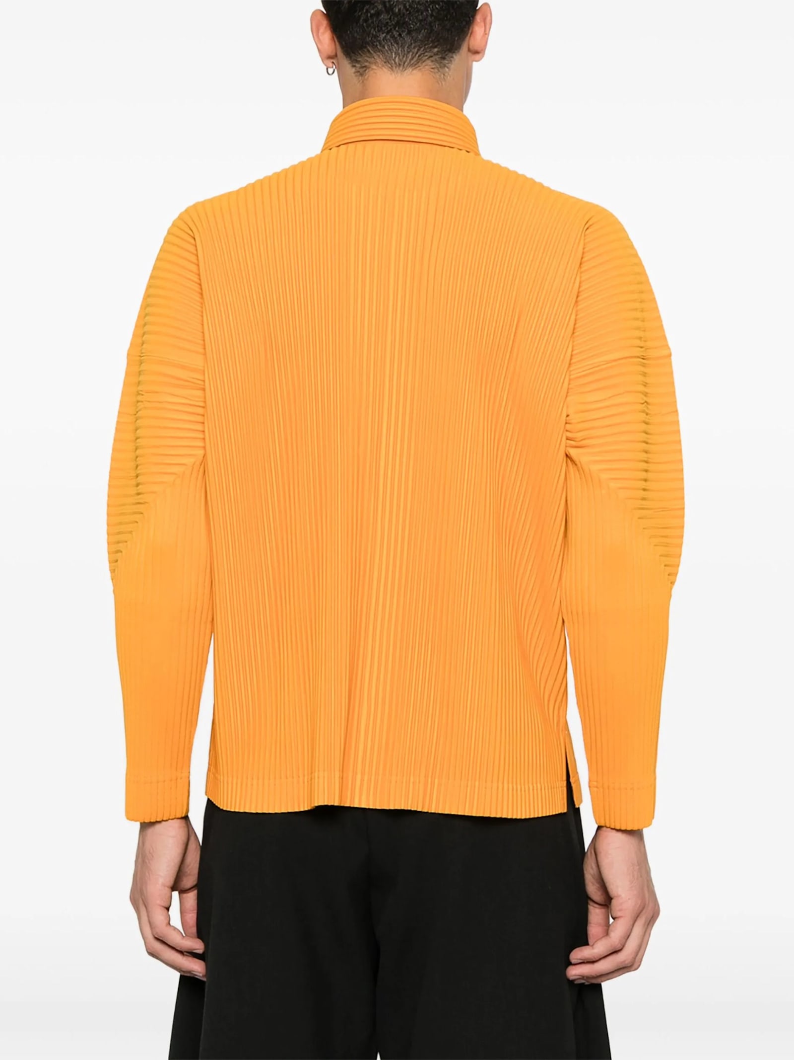 Issey Miyake Long Sleeve Ribbed Shirt Side Slits In Orange