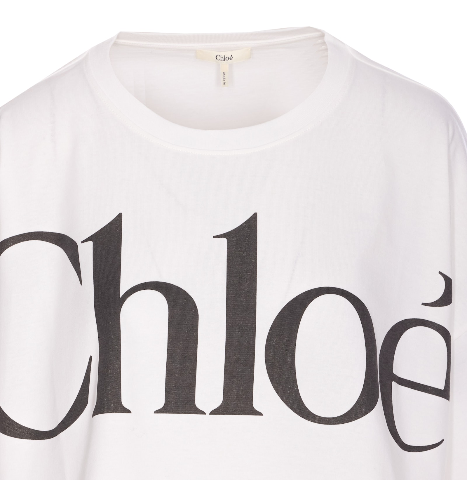 Chloé White Cropped T-shirt With Logo Lettering Print In Cotton Woman