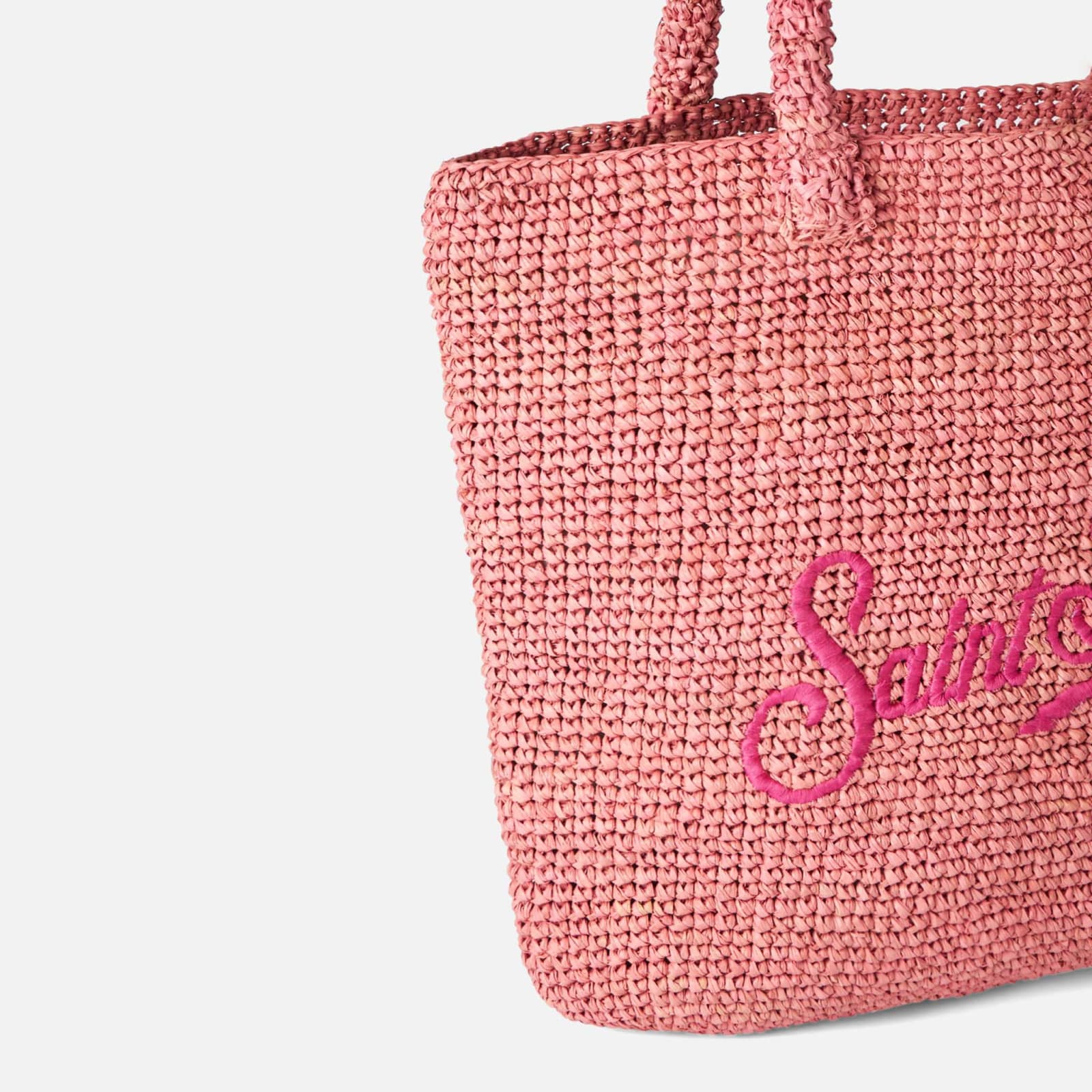 MC2 SAINT BARTH RAFFIA BUCKET PINK BAG WITH EMBROIDERY