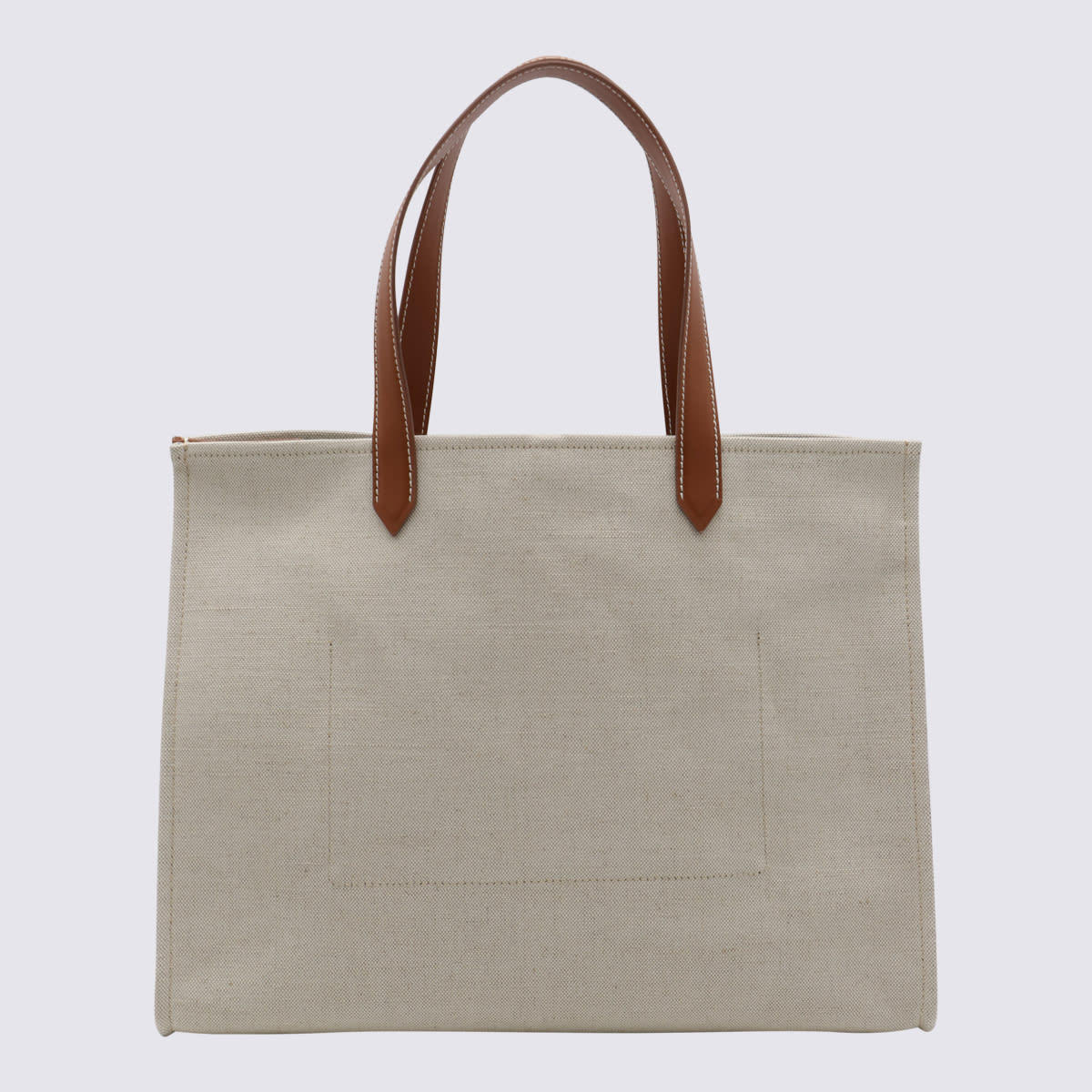 Shop Balmain Natural Canvas And Brown Leather B-army Medium Tote Bag In Natural/brown