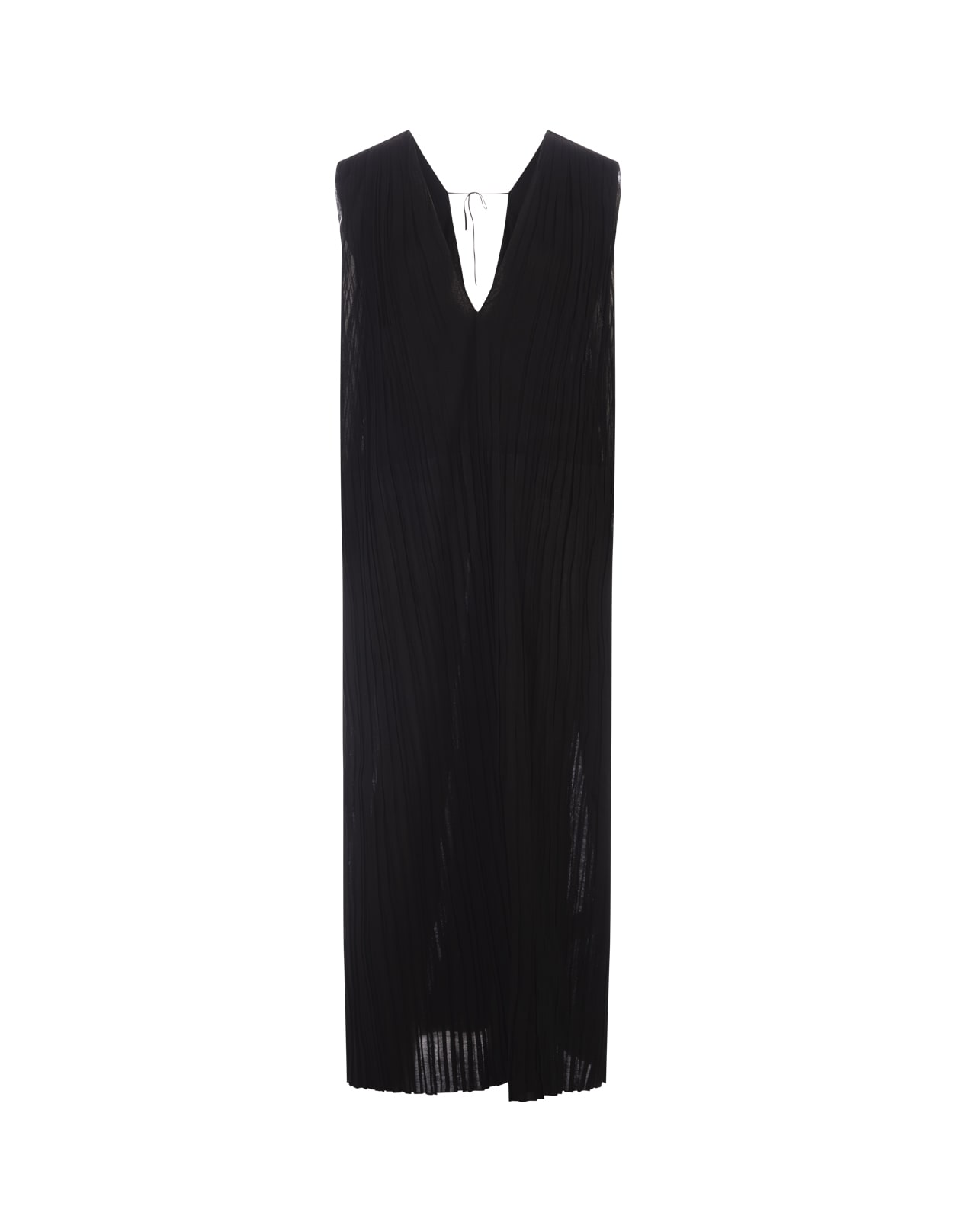 Shop Jil Sander Long Black Pleated Dress