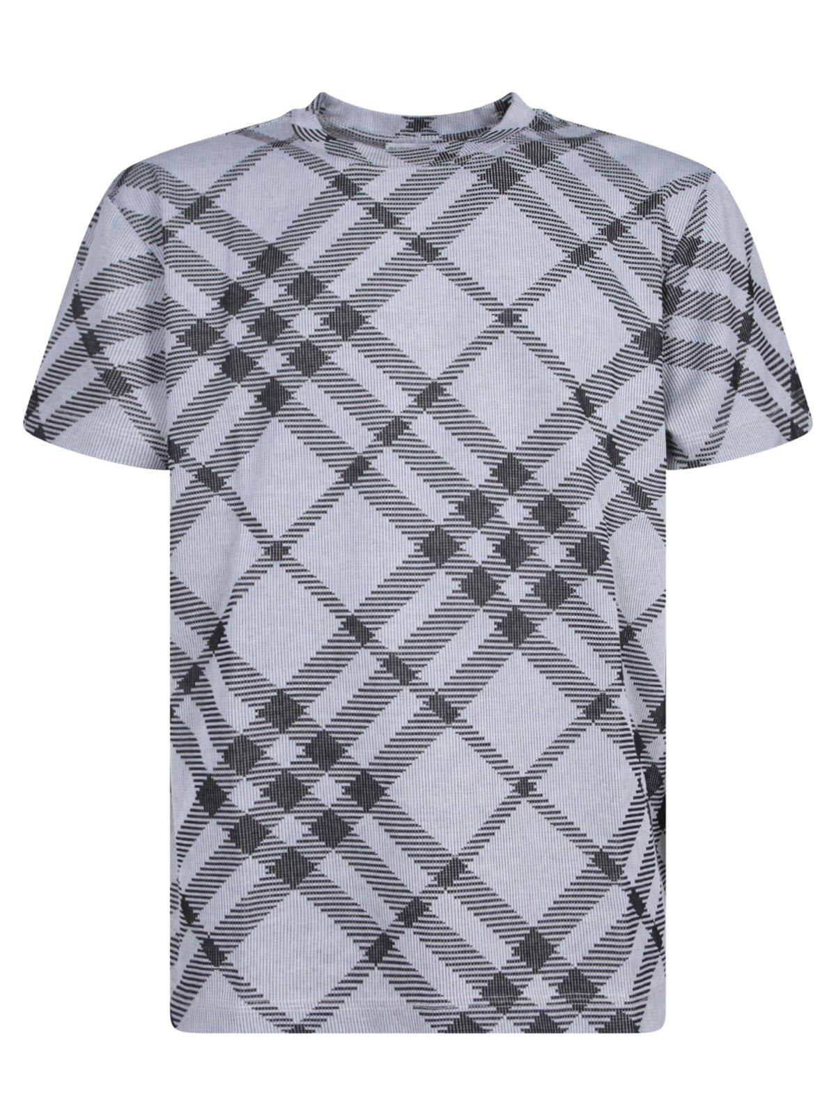 Shop Burberry Check Printed Crewneck T-shirt In Whiteblackipcheck