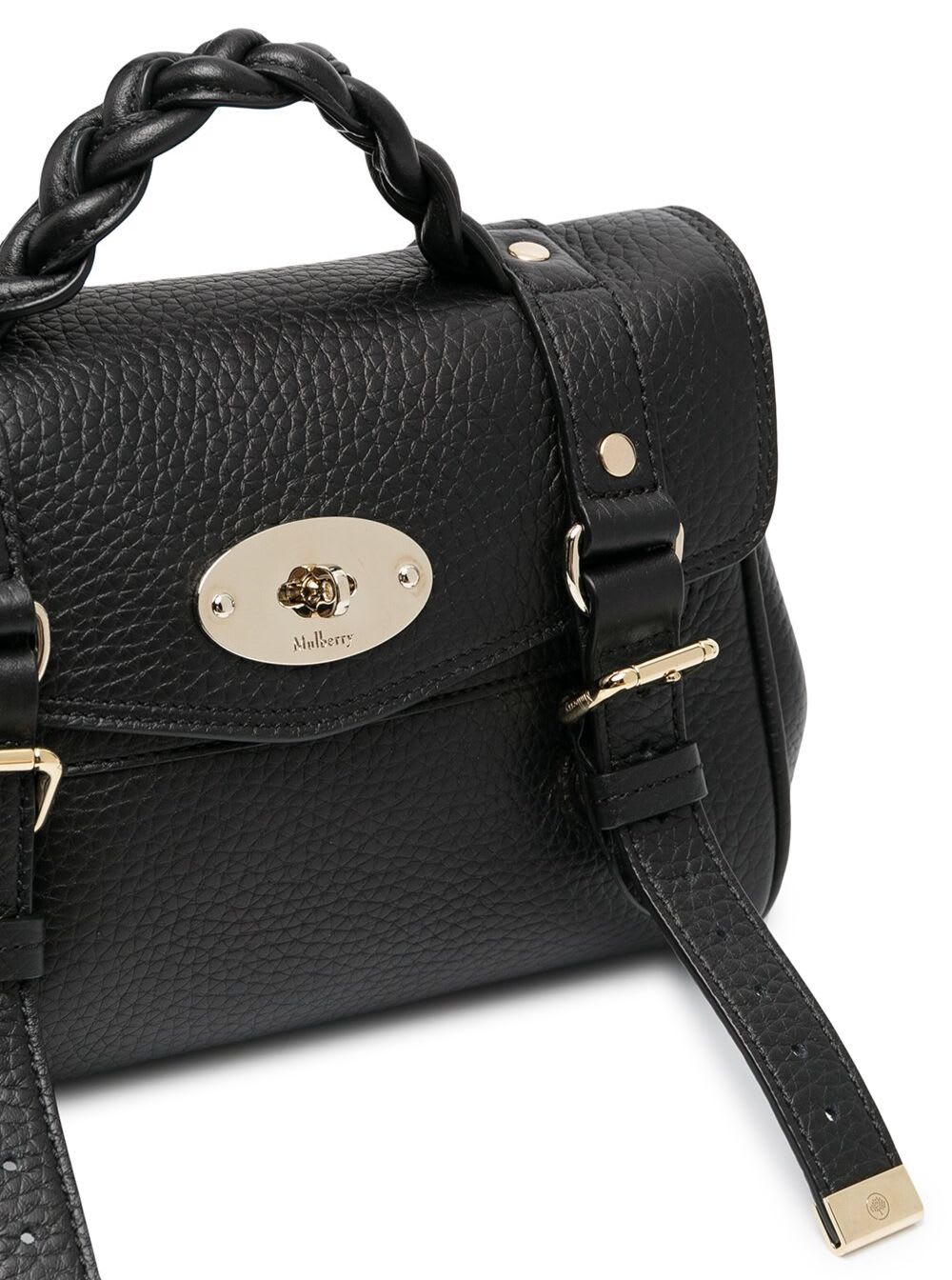 Shop Mulberry Mini Alexa Black Handbag With Turn Lock Closure In Grain Leather Woman