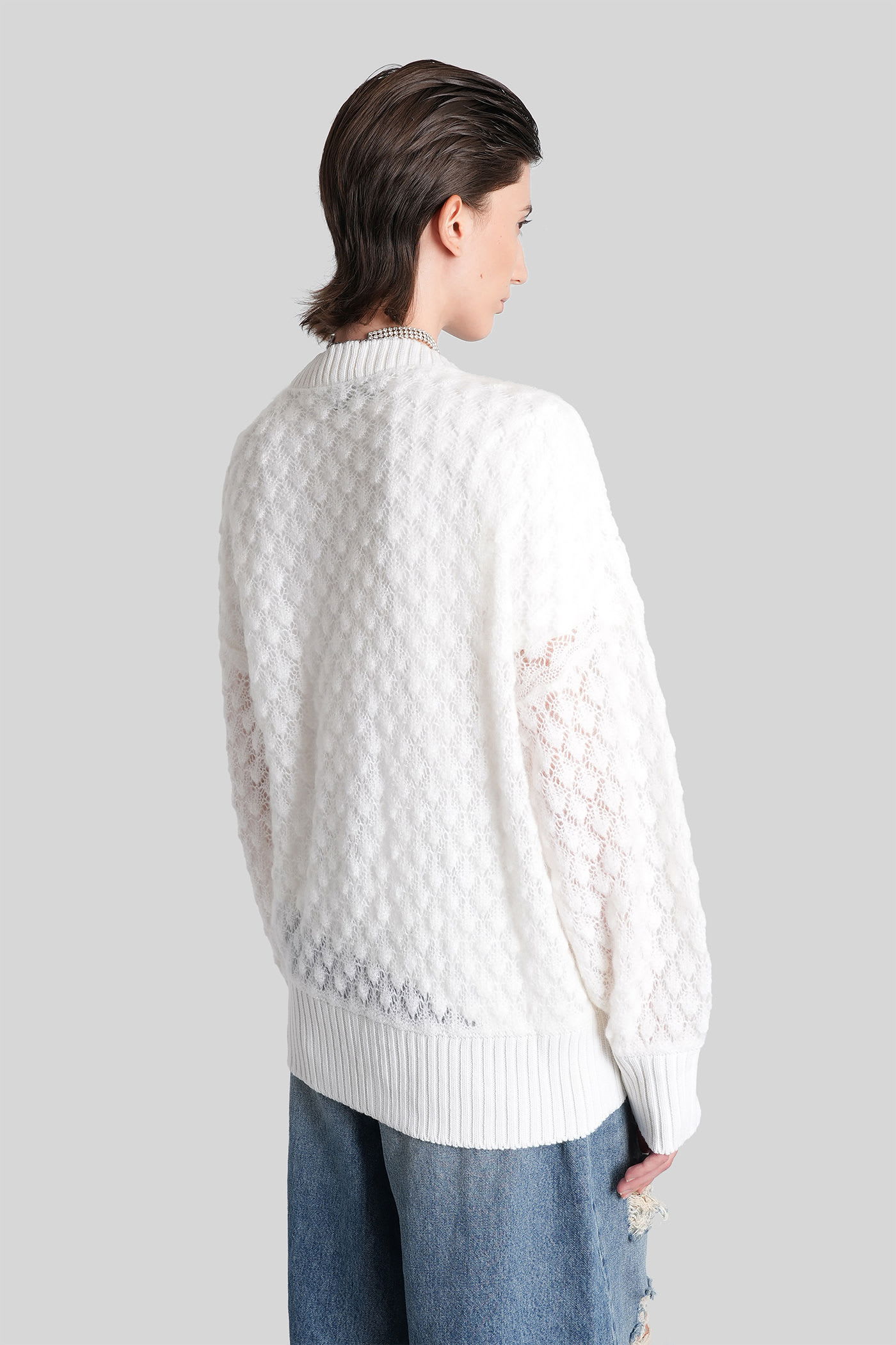 Blumarine Textured Knit Oversize V-neck Cardigan In White
