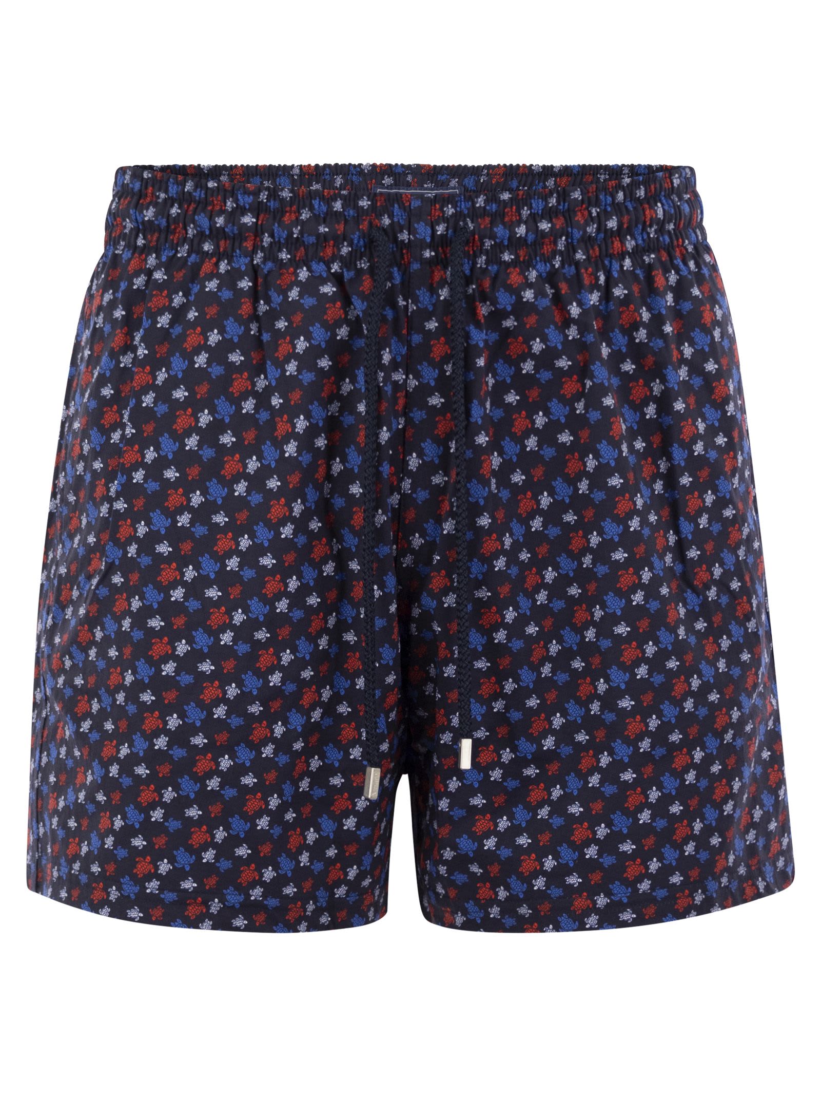 Shop Vilebrequin Stretch Beach Shorts With Patterned Print In Night Blue