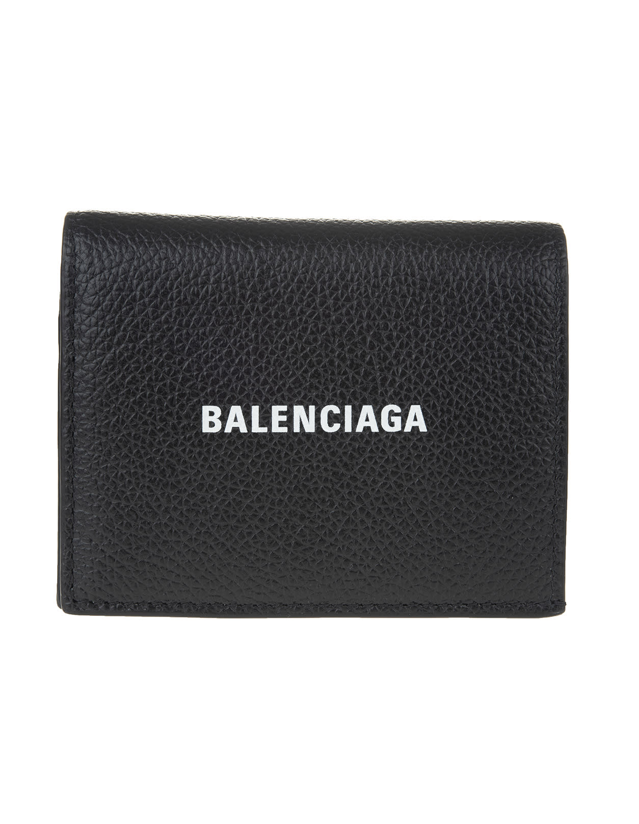 Balenciaga Black Folding Wallet In Textured Leather With Logo