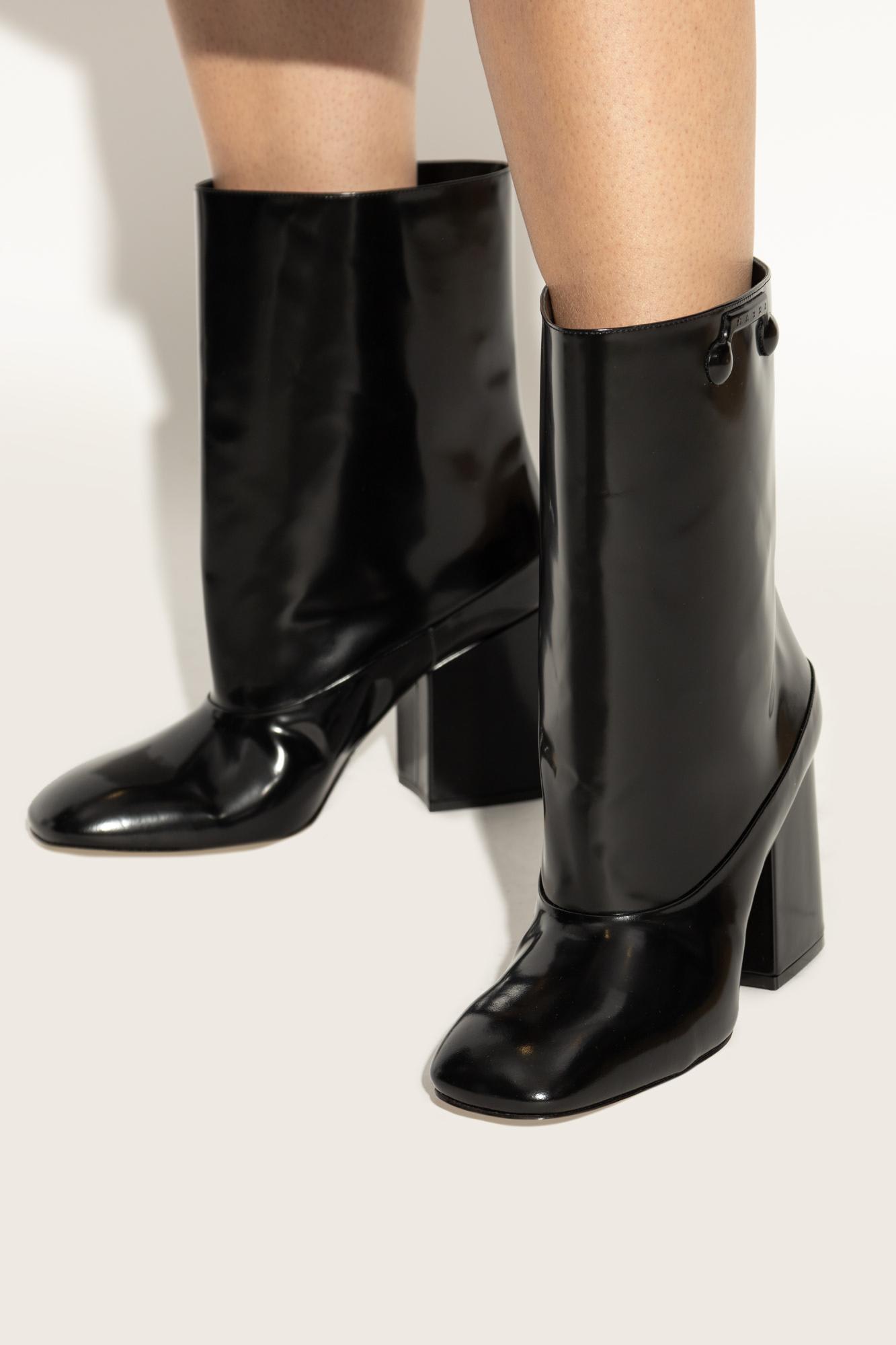 Marni Leather Heeled Ankle Boots In Animal Print